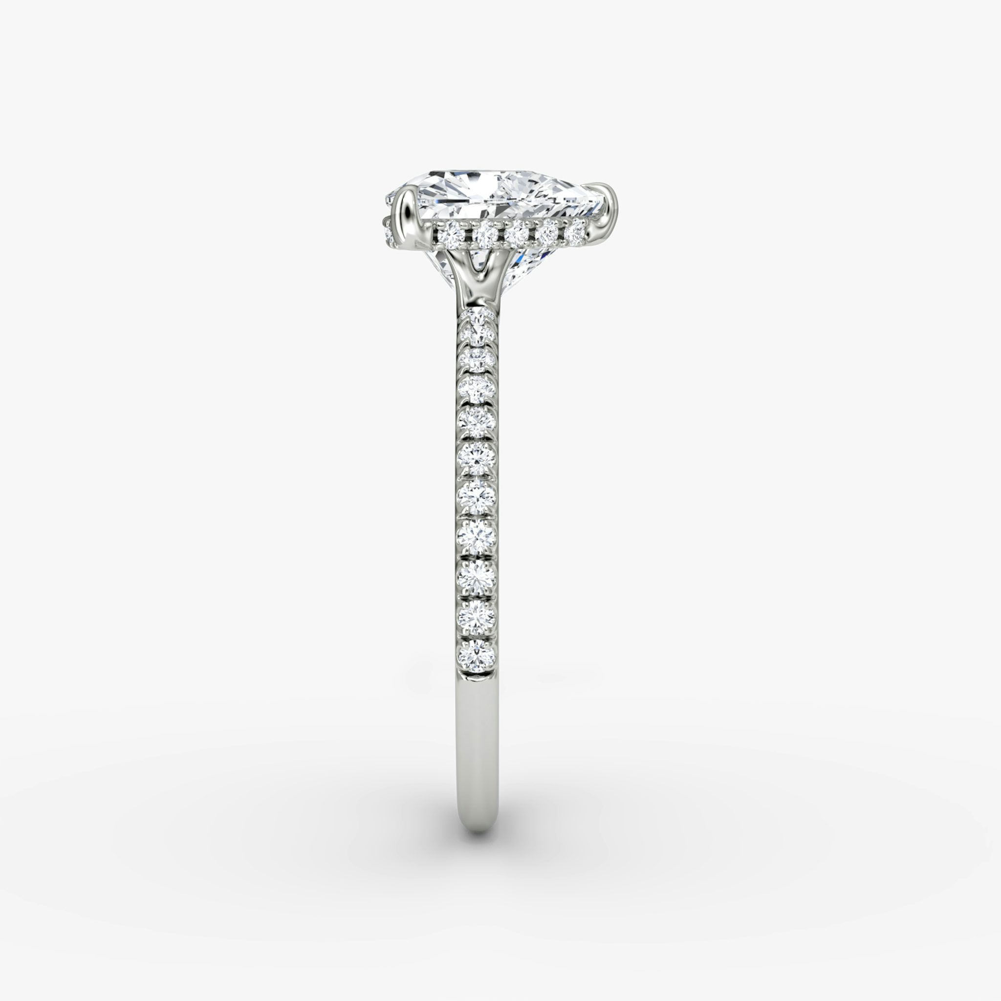 The Signature | Trillion | 18k | White Gold | bandAccent: Pavé | bandWidth: standard | hiddenHalo: yes | diamondOrientation: vertical | caratWeight: other