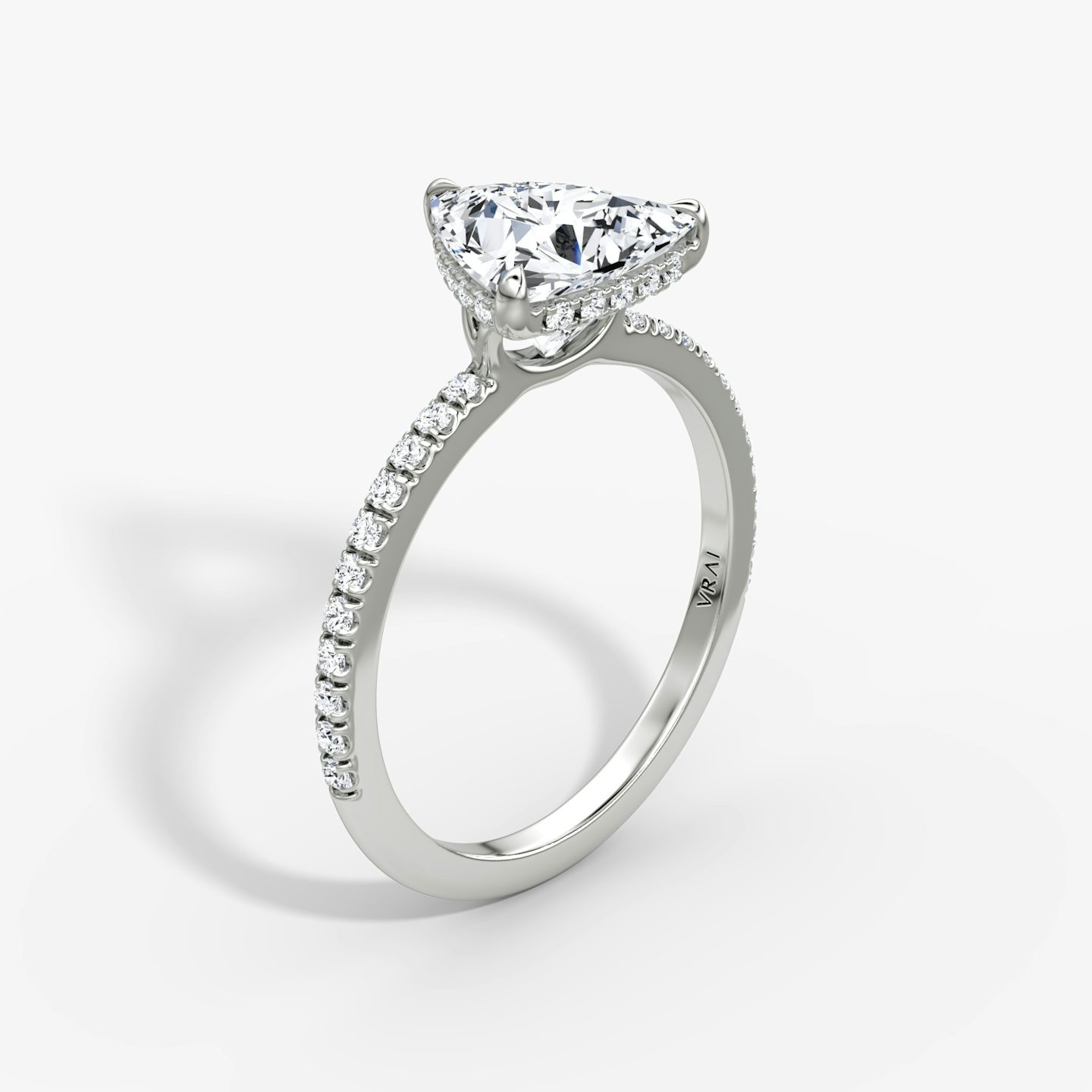 The Signature | Trillion | 18k | White Gold | bandAccent: Pavé | bandWidth: standard | hiddenHalo: yes | diamondOrientation: vertical | caratWeight: other
