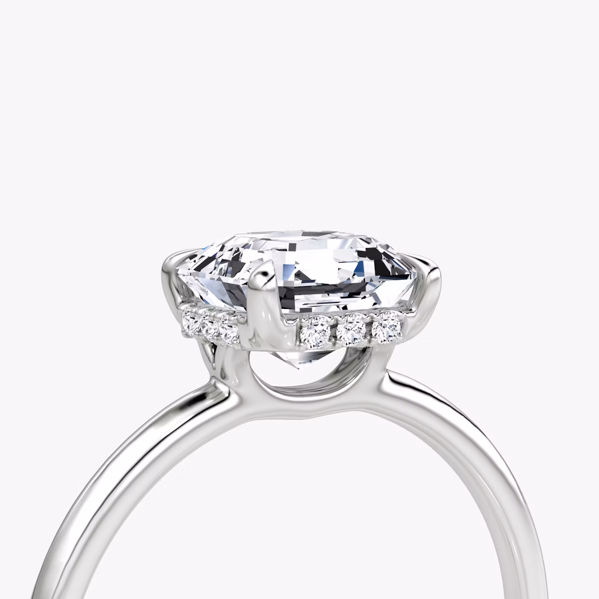The Signature | Asscher | 18k | White Gold | bandAccent: Plain | bandWidth: standard | hiddenHalo: yes | diamondOrientation: vertical | caratWeight: other