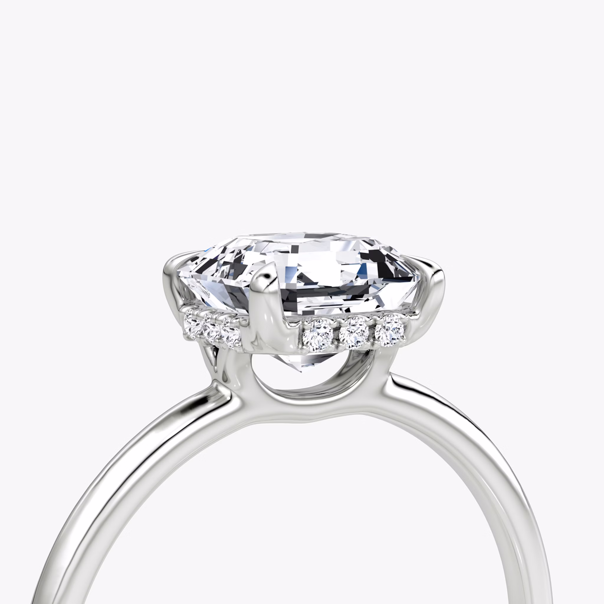 The Signature | Asscher | 18k | White Gold | bandAccent: Plain | bandWidth: standard | hiddenHalo: yes | diamondOrientation: vertical | caratWeight: other