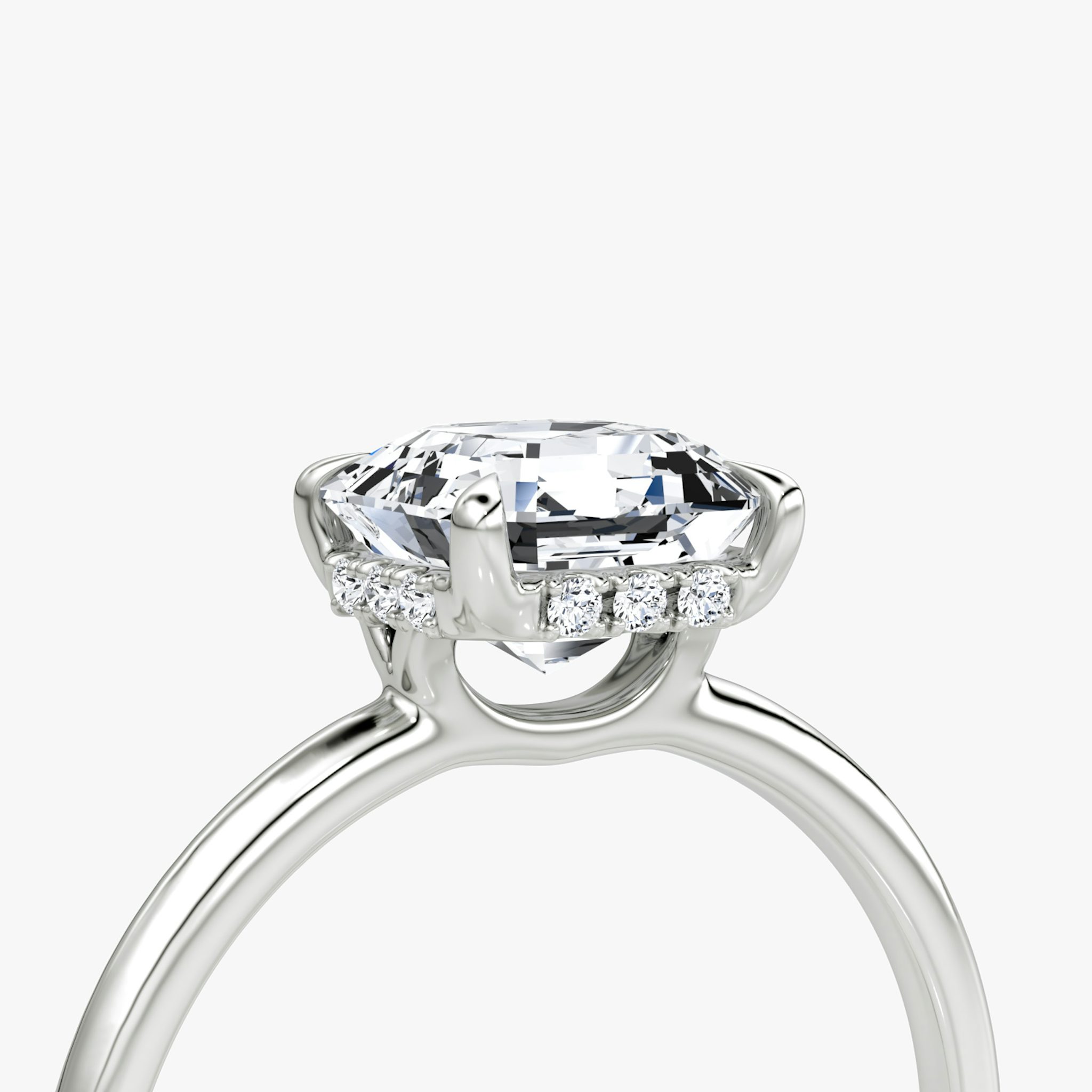 The Signature | Asscher | 18k | White Gold | bandAccent: Plain | bandWidth: standard | hiddenHalo: yes | diamondOrientation: vertical | caratWeight: other