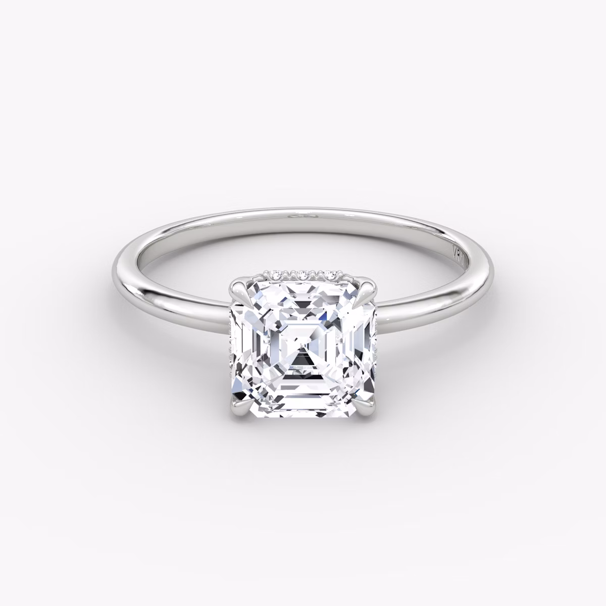 The Signature | Asscher | 18k | White Gold | bandAccent: Plain | bandWidth: standard | hiddenHalo: yes | diamondOrientation: vertical | caratWeight: other