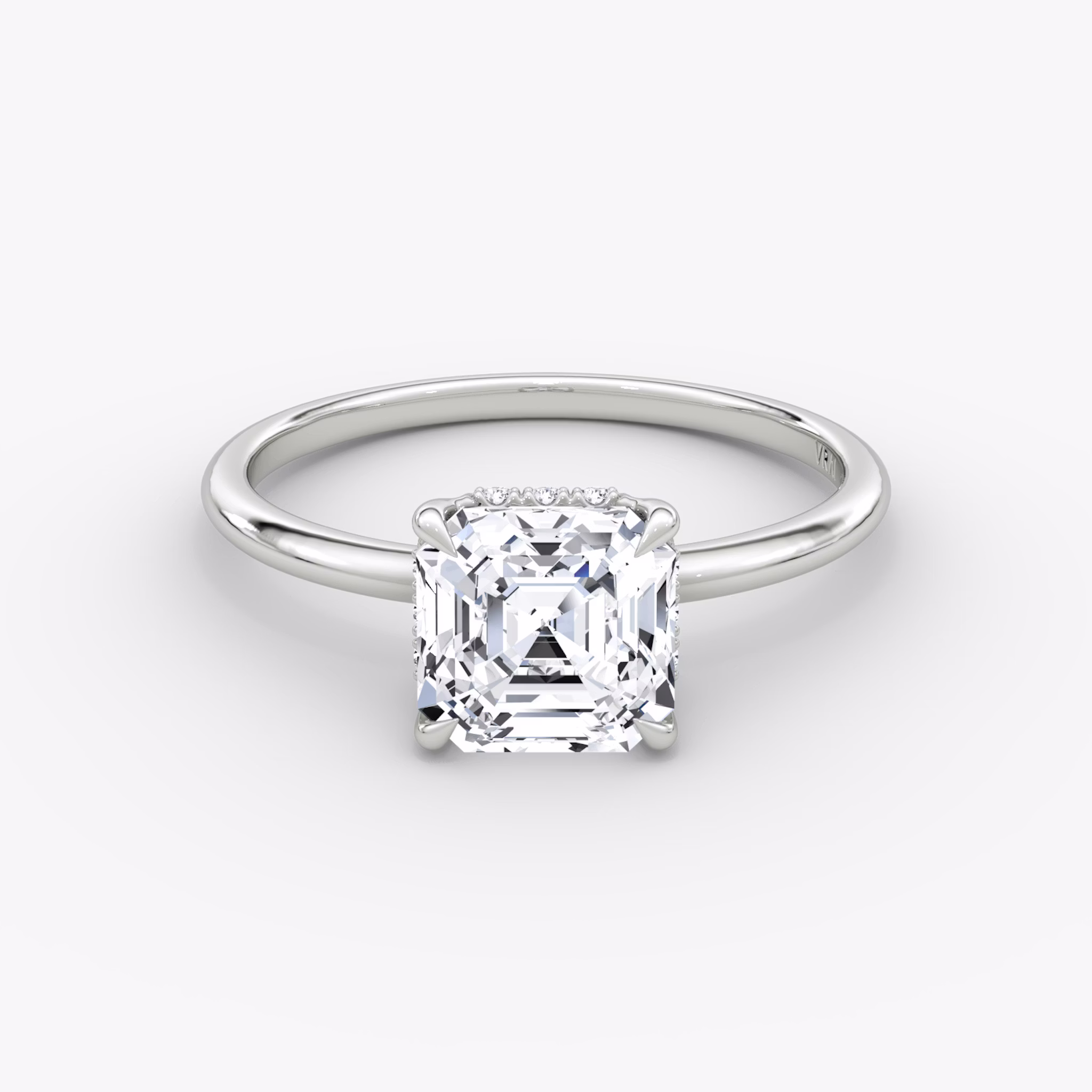 The Signature | Asscher | 18k | White Gold | bandAccent: Plain | bandWidth: standard | hiddenHalo: yes | diamondOrientation: vertical | caratWeight: other
