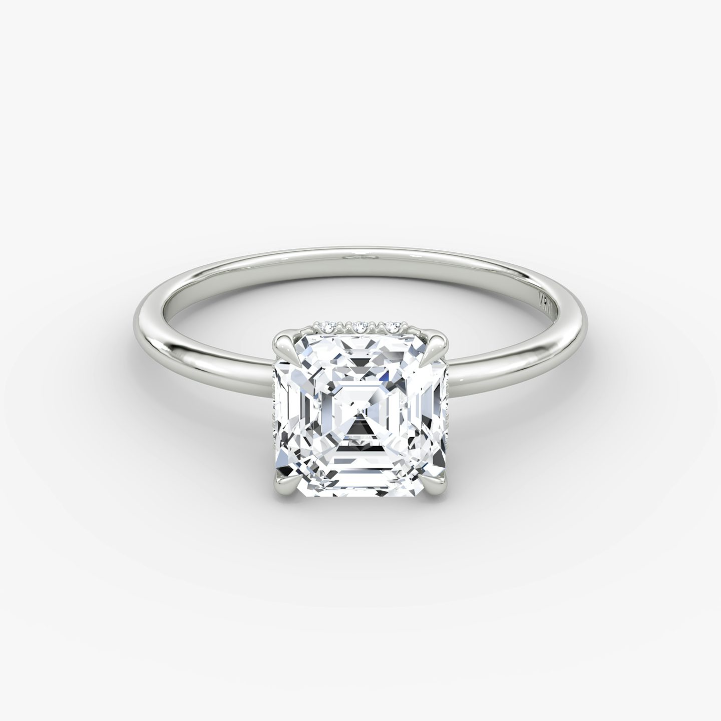 The Signature | Asscher | Platinum | bandAccent: Plain | bandWidth: standard | hiddenHalo: yes | diamondOrientation: vertical | caratWeight: other