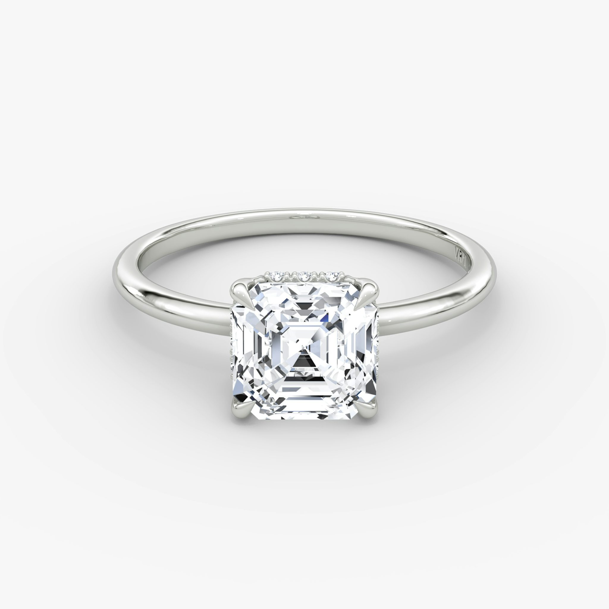 The Signature | Asscher | 18k | White Gold | bandAccent: Plain | bandWidth: standard | hiddenHalo: yes | diamondOrientation: vertical | caratWeight: other