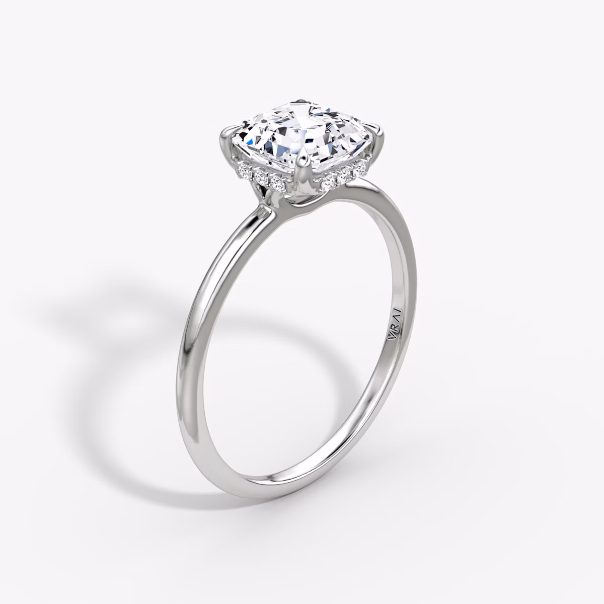The Signature | Asscher | 18k | White Gold | bandAccent: Plain | bandWidth: standard | hiddenHalo: yes | diamondOrientation: vertical | caratWeight: other