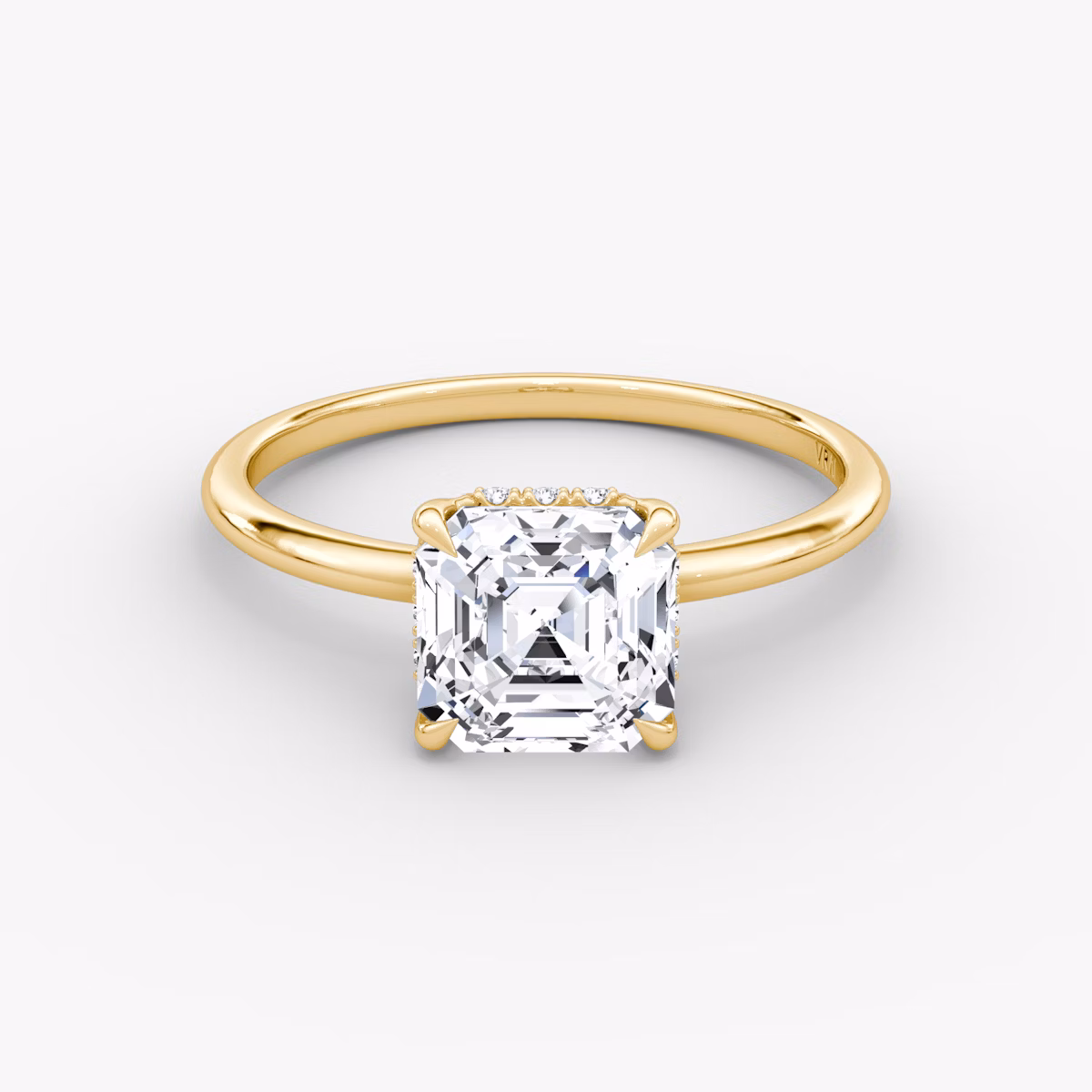 The Signature | Asscher | 18k | Yellow Gold | bandAccent: Plain | bandWidth: standard | hiddenHalo: yes | diamondOrientation: vertical | caratWeight: other
