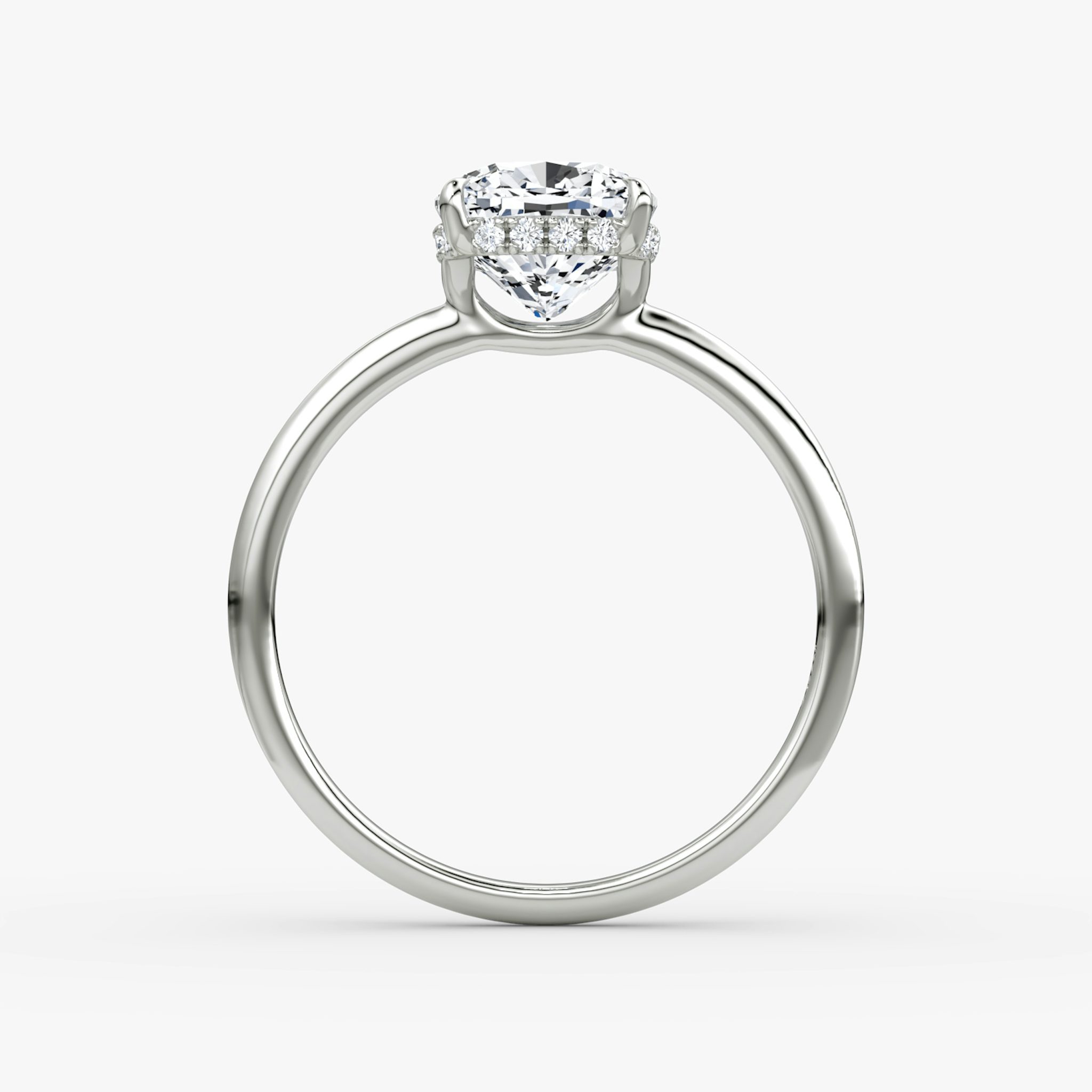 The Signature | Cushion | 18k | White Gold | bandAccent: Plain | bandWidth: standard | hiddenHalo: yes | diamondOrientation: vertical | caratWeight: other