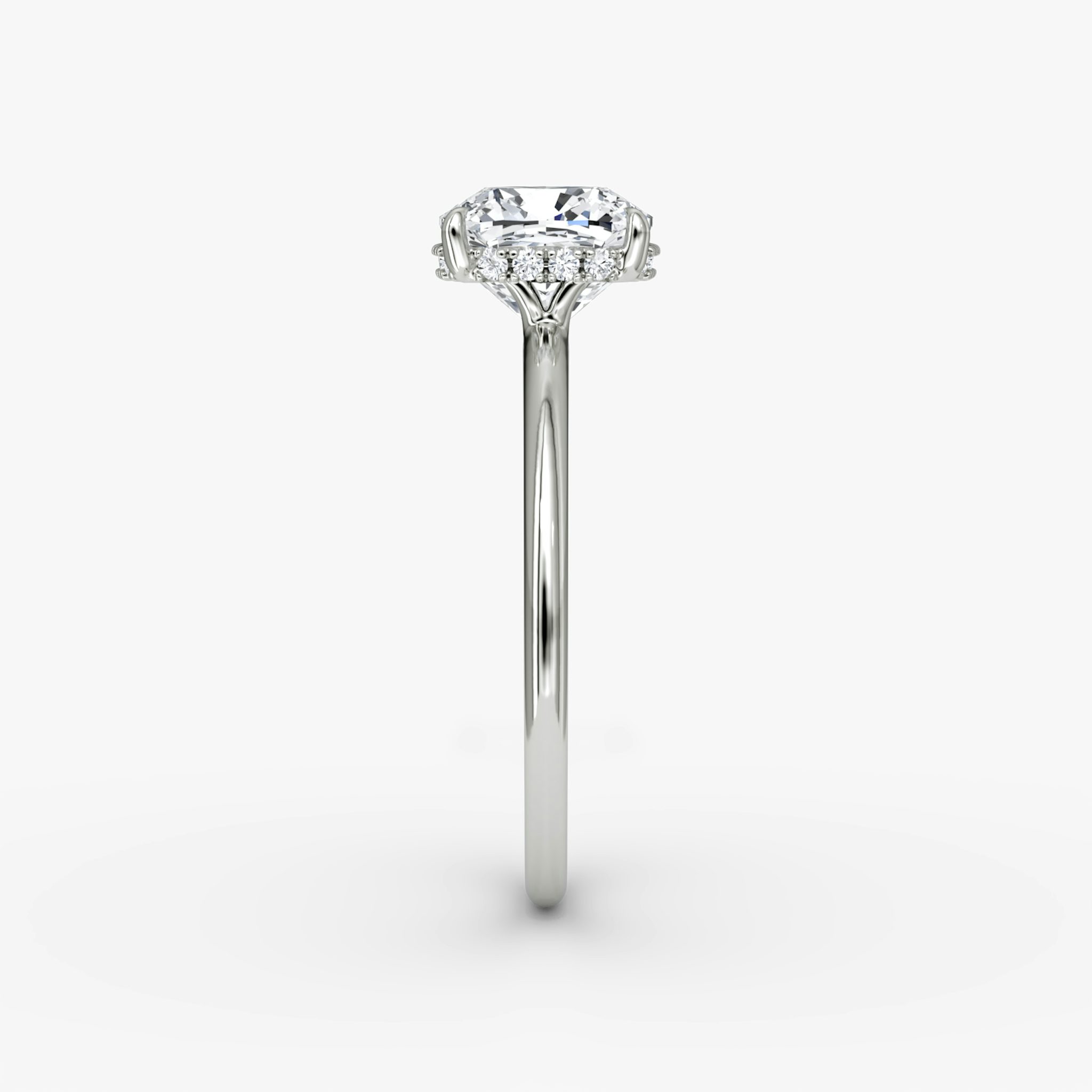 The Signature | Cushion | 18k | White Gold | bandAccent: Plain | bandWidth: standard | hiddenHalo: yes | diamondOrientation: vertical | caratWeight: other