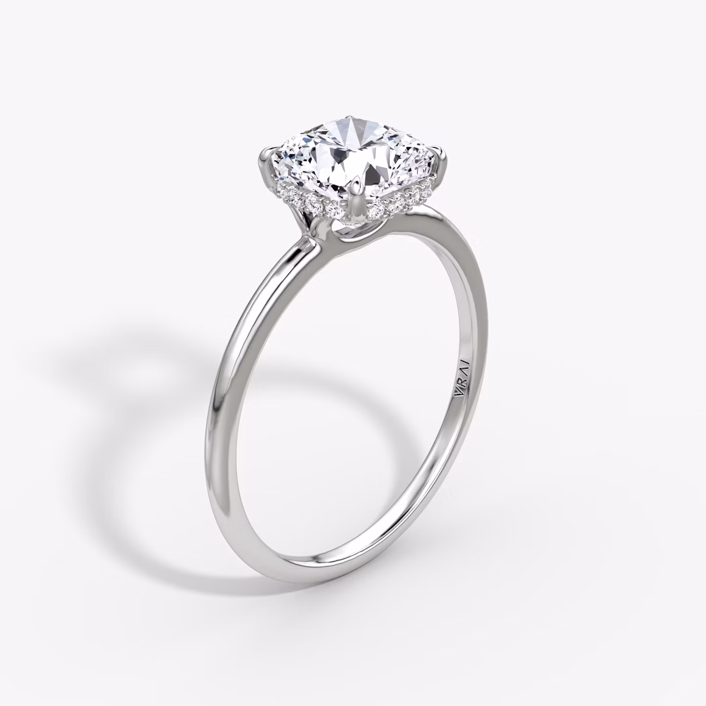 The Signature | Cushion | Platinum | bandAccent: Plain | bandWidth: standard | hiddenHalo: yes | diamondOrientation: vertical | caratWeight: other