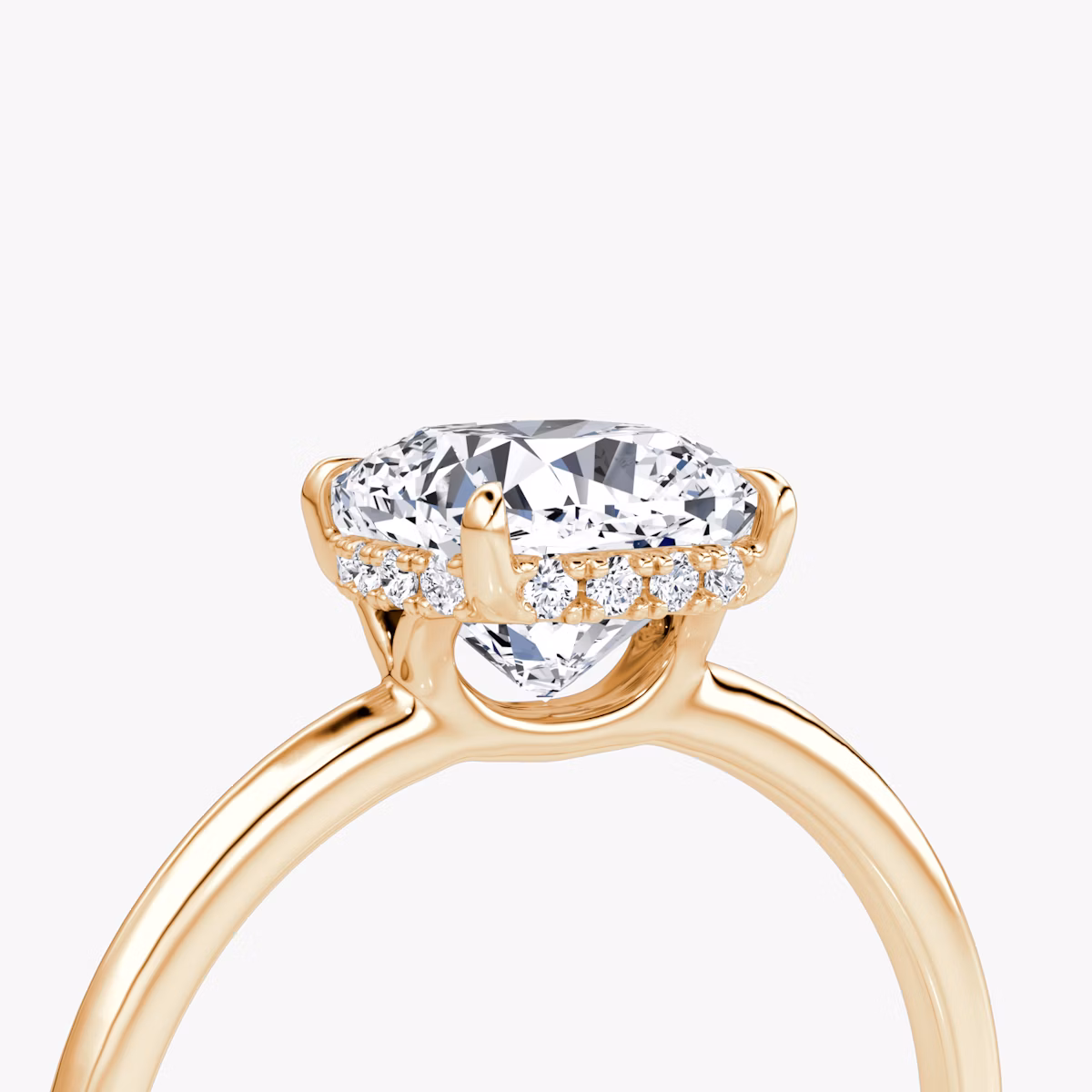 The Signature | Cushion | 14k | Rose Gold | bandAccent: Plain | bandWidth: standard | hiddenHalo: yes | diamondOrientation: vertical | caratWeight: other