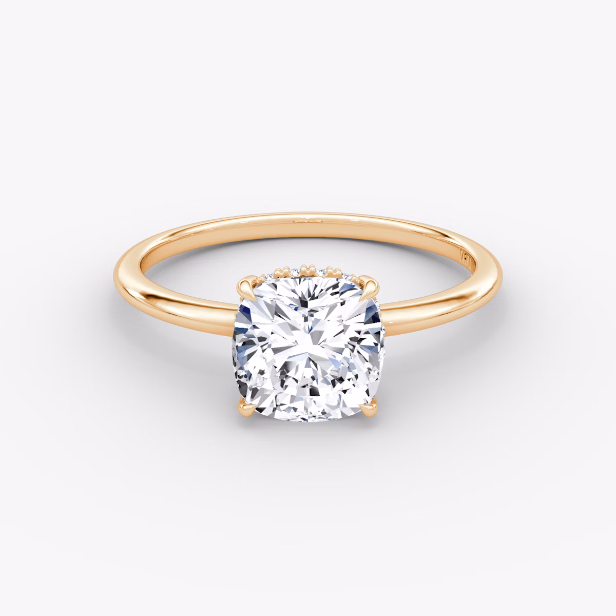 The Signature | Cushion | 14k | Rose Gold | bandAccent: Plain | bandWidth: standard | hiddenHalo: yes | diamondOrientation: vertical | caratWeight: other