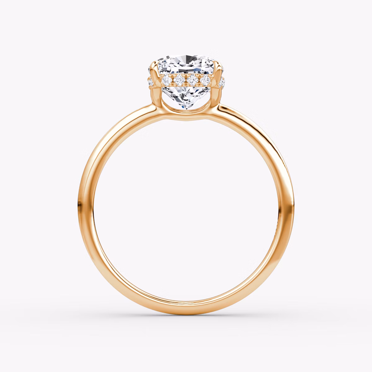 The Signature | Cushion | 14k | Rose Gold | bandAccent: Plain | bandWidth: standard | hiddenHalo: yes | diamondOrientation: vertical | caratWeight: other