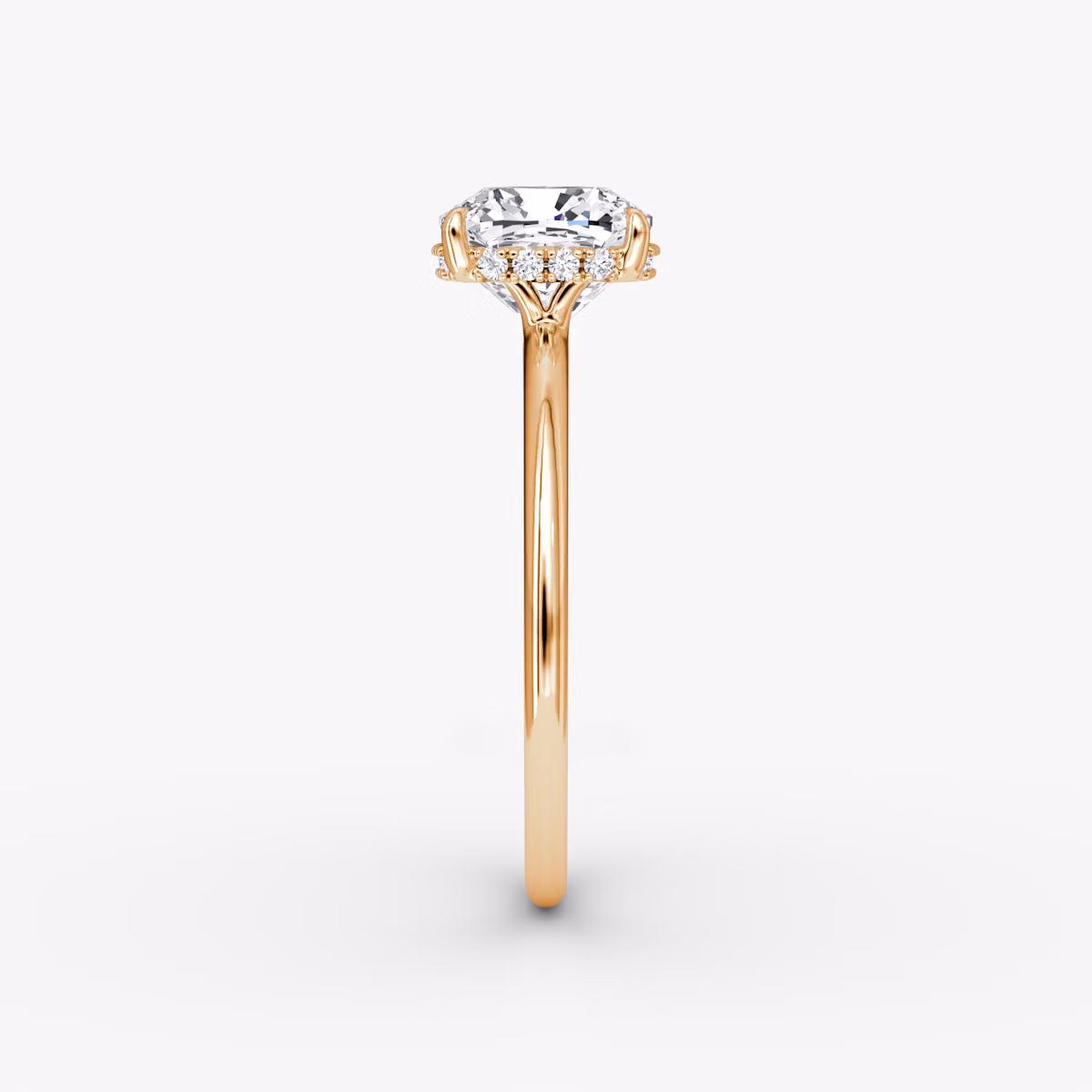 The Signature | Cushion | 14k | Rose Gold | bandAccent: Plain | bandWidth: standard | hiddenHalo: yes | diamondOrientation: vertical | caratWeight: other