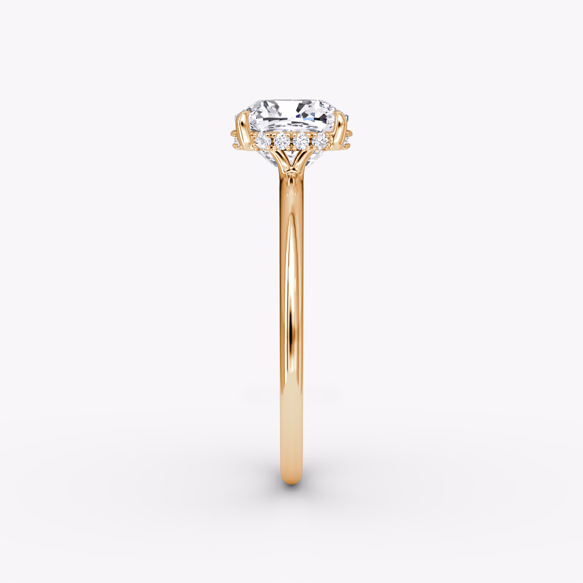 The Signature | Cushion | 14k | Rose Gold | bandAccent: Plain | bandWidth: standard | hiddenHalo: yes | diamondOrientation: vertical | caratWeight: other