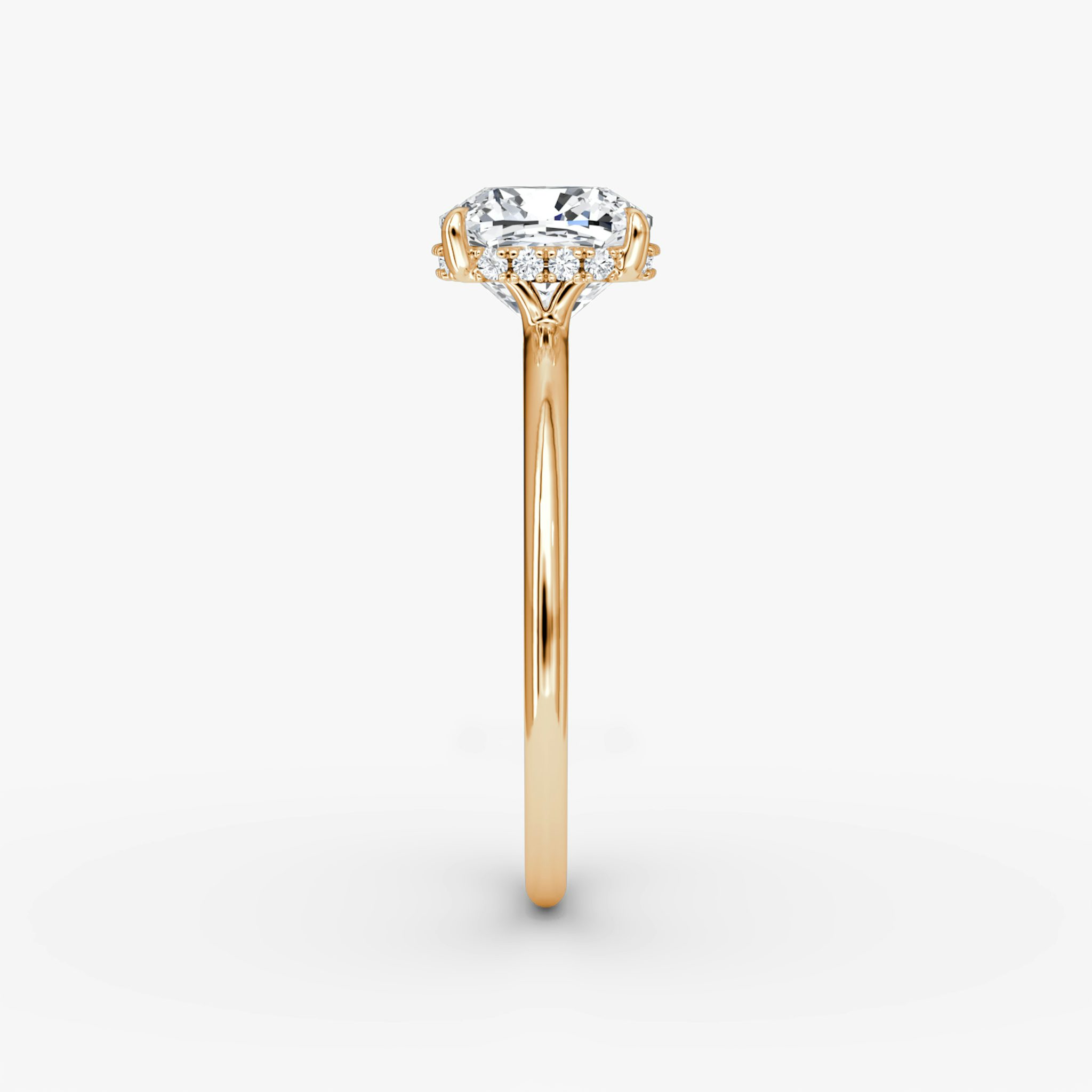 The Signature | Cushion | 14k | Rose Gold | bandAccent: Plain | bandWidth: standard | hiddenHalo: yes | diamondOrientation: vertical | caratWeight: other