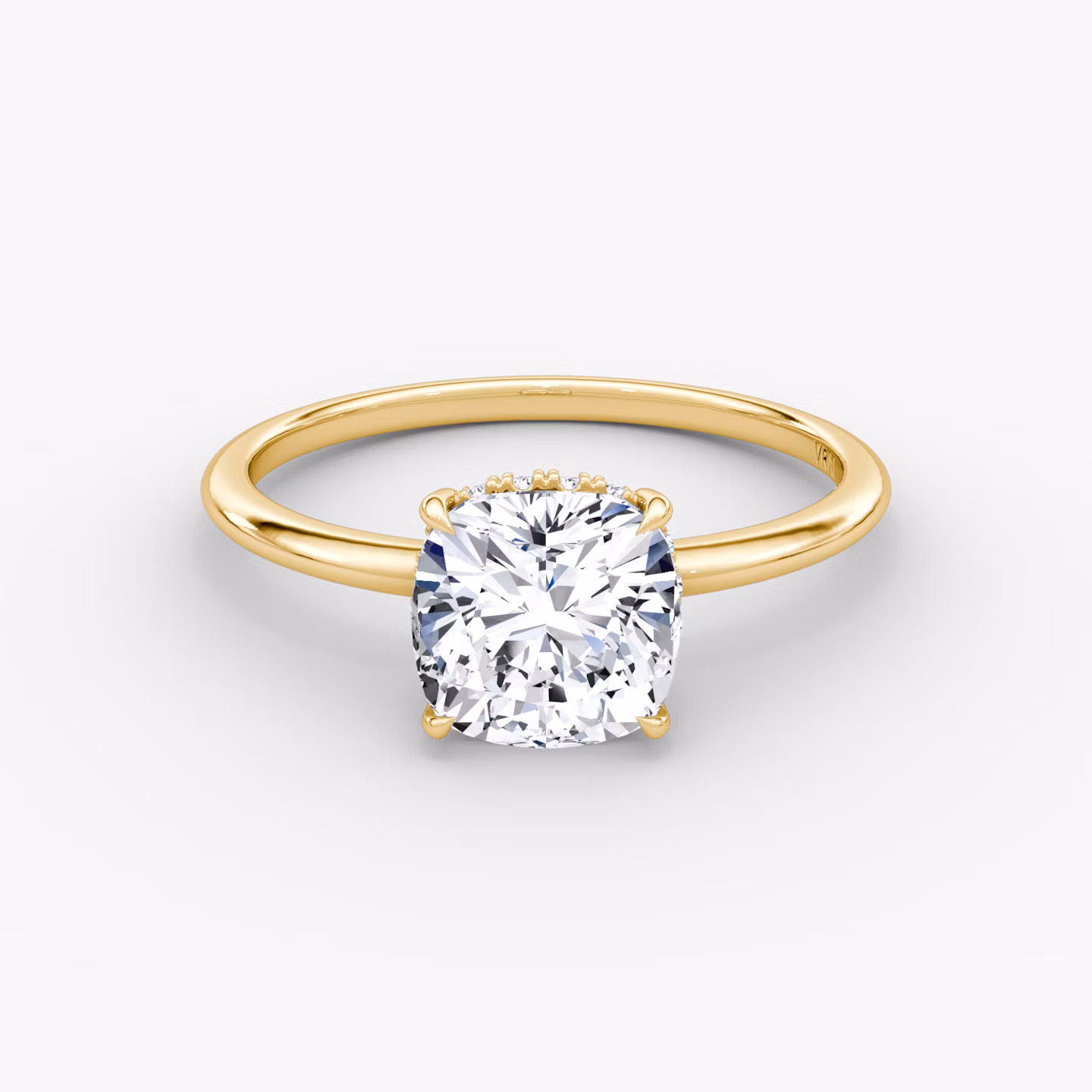 The Signature | Cushion | 18k | Yellow Gold | bandAccent: Plain | bandWidth: standard | hiddenHalo: yes | diamondOrientation: vertical | caratWeight: other