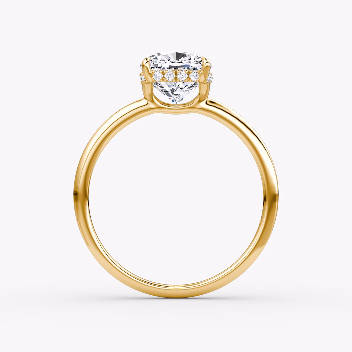The Signature | Cushion | 18k | Yellow Gold | bandAccent: Plain | bandWidth: standard | hiddenHalo: yes | diamondOrientation: vertical | caratWeight: other