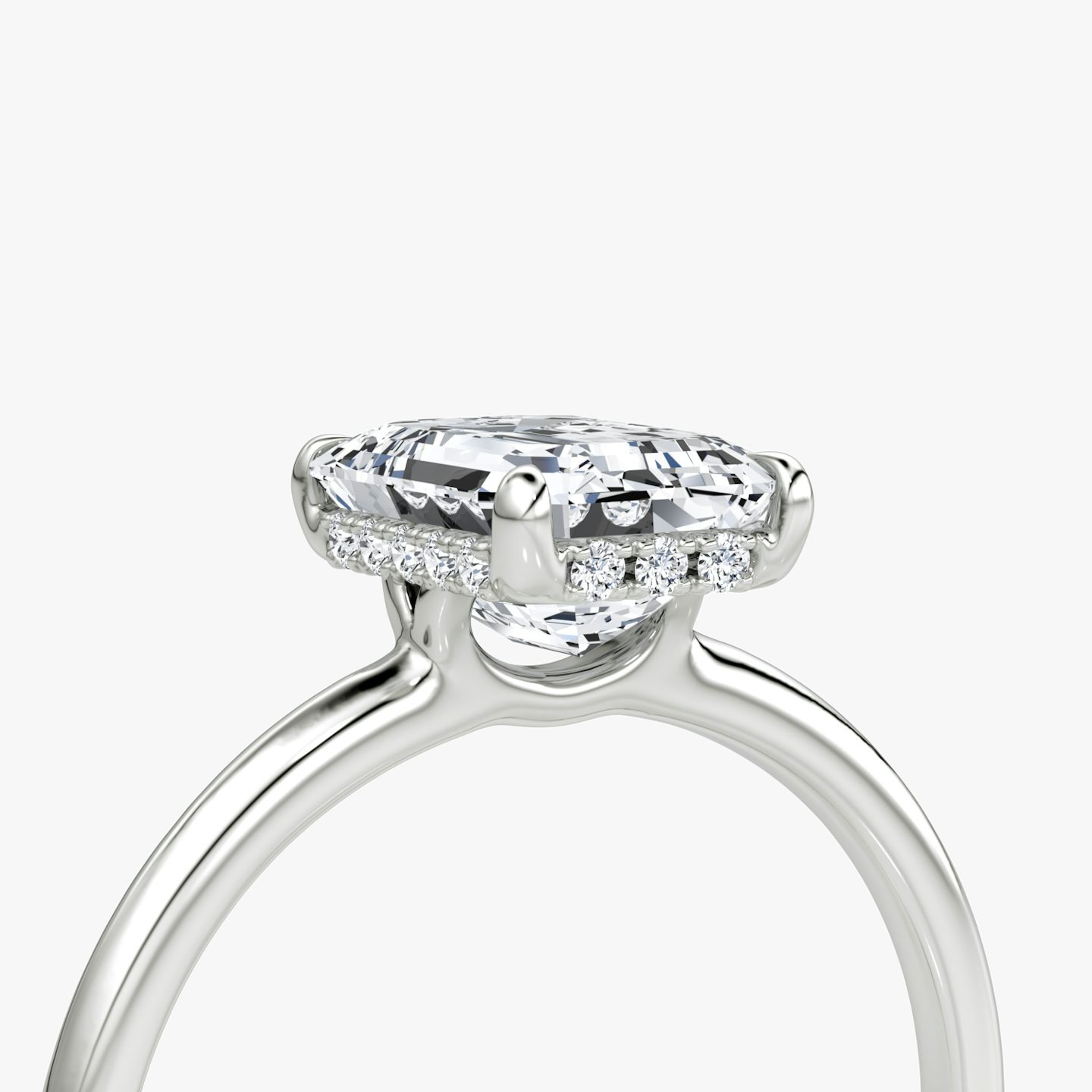 The Signature | Emerald | 18k | White Gold | bandAccent: Plain | bandWidth: standard | hiddenHalo: yes | diamondOrientation: vertical | caratWeight: other