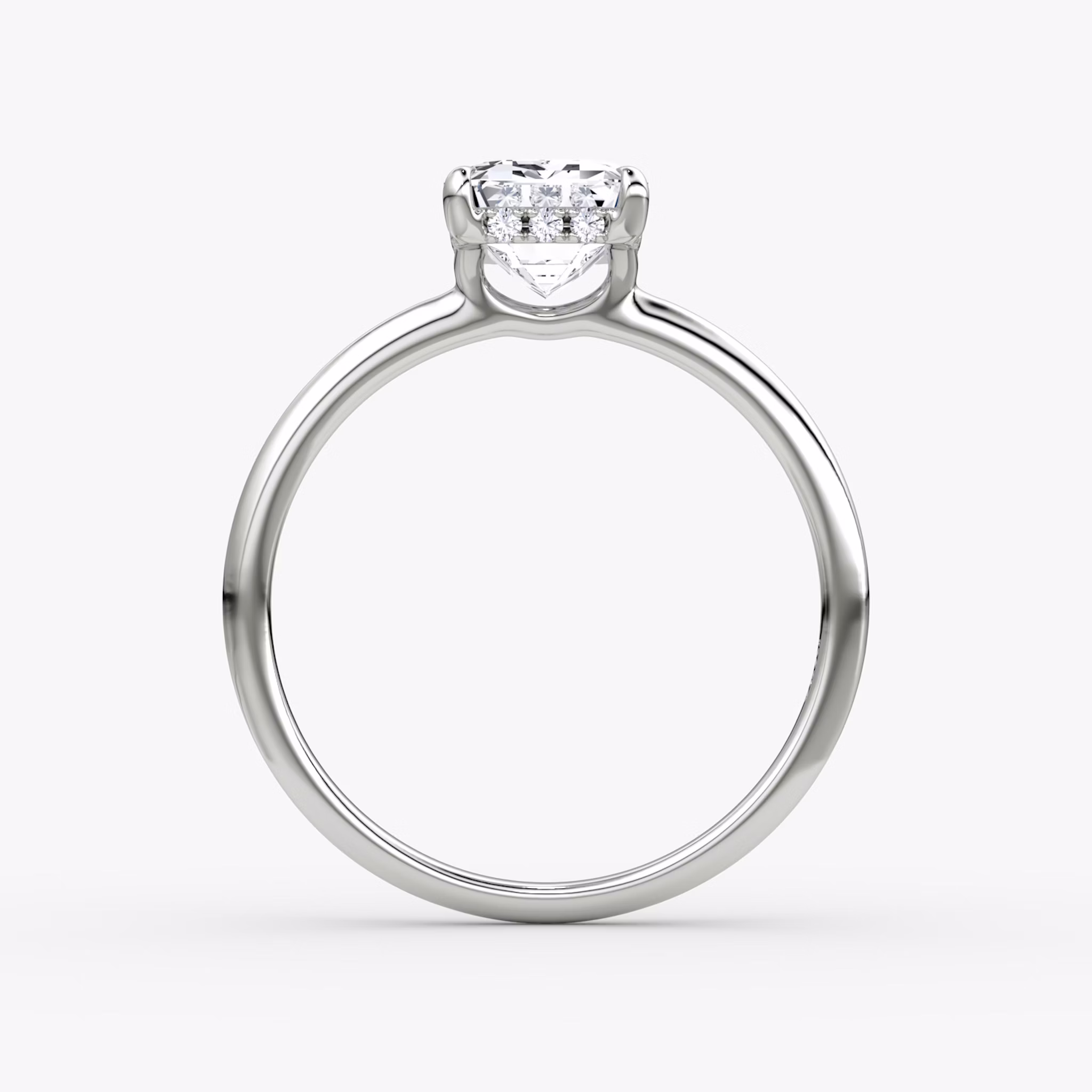 The Signature | Emerald | 18k | White Gold | bandAccent: Plain | bandWidth: standard | hiddenHalo: yes | diamondOrientation: vertical | caratWeight: other