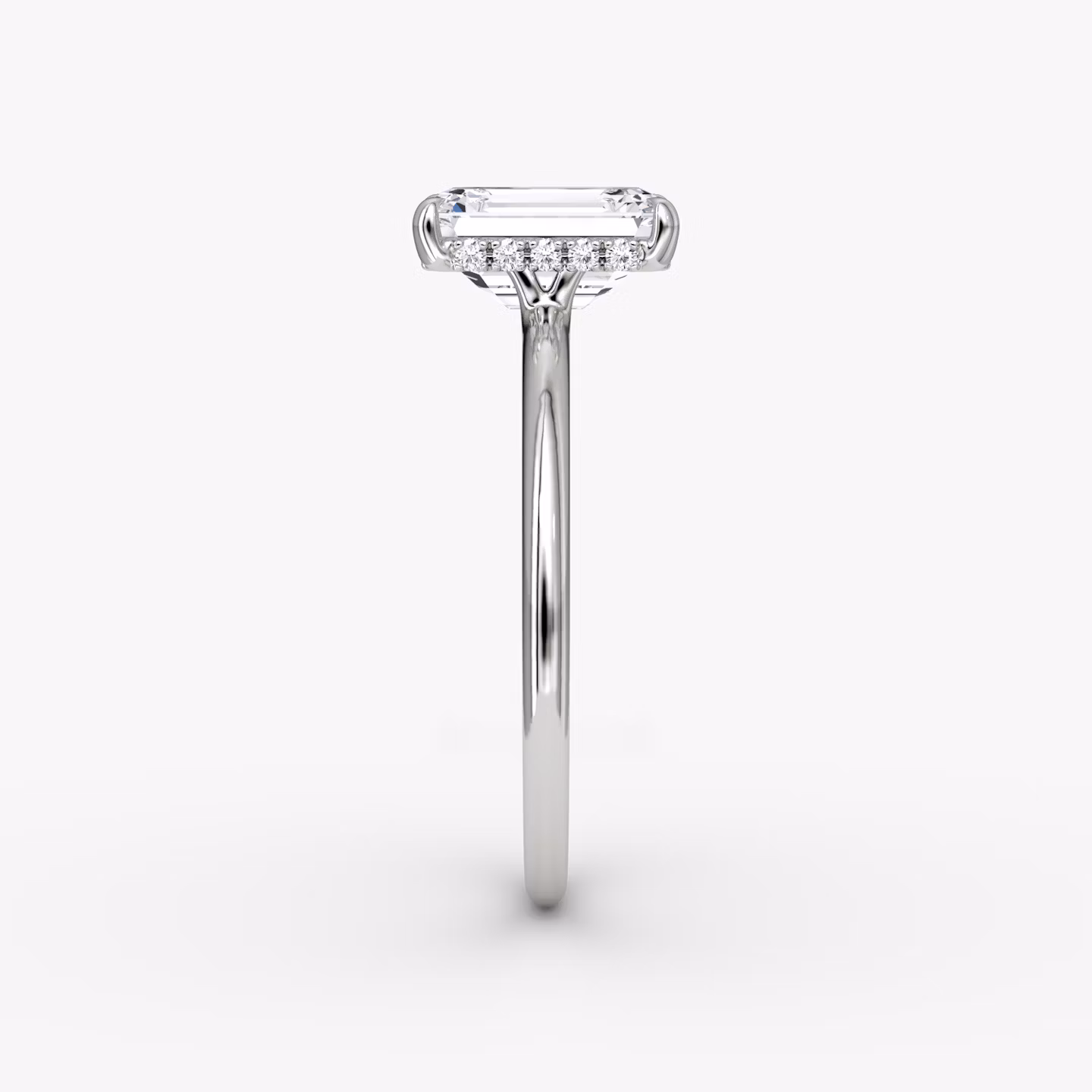 The Signature | Emerald | 18k | White Gold | bandAccent: Plain | bandWidth: standard | hiddenHalo: yes | diamondOrientation: vertical | caratWeight: other