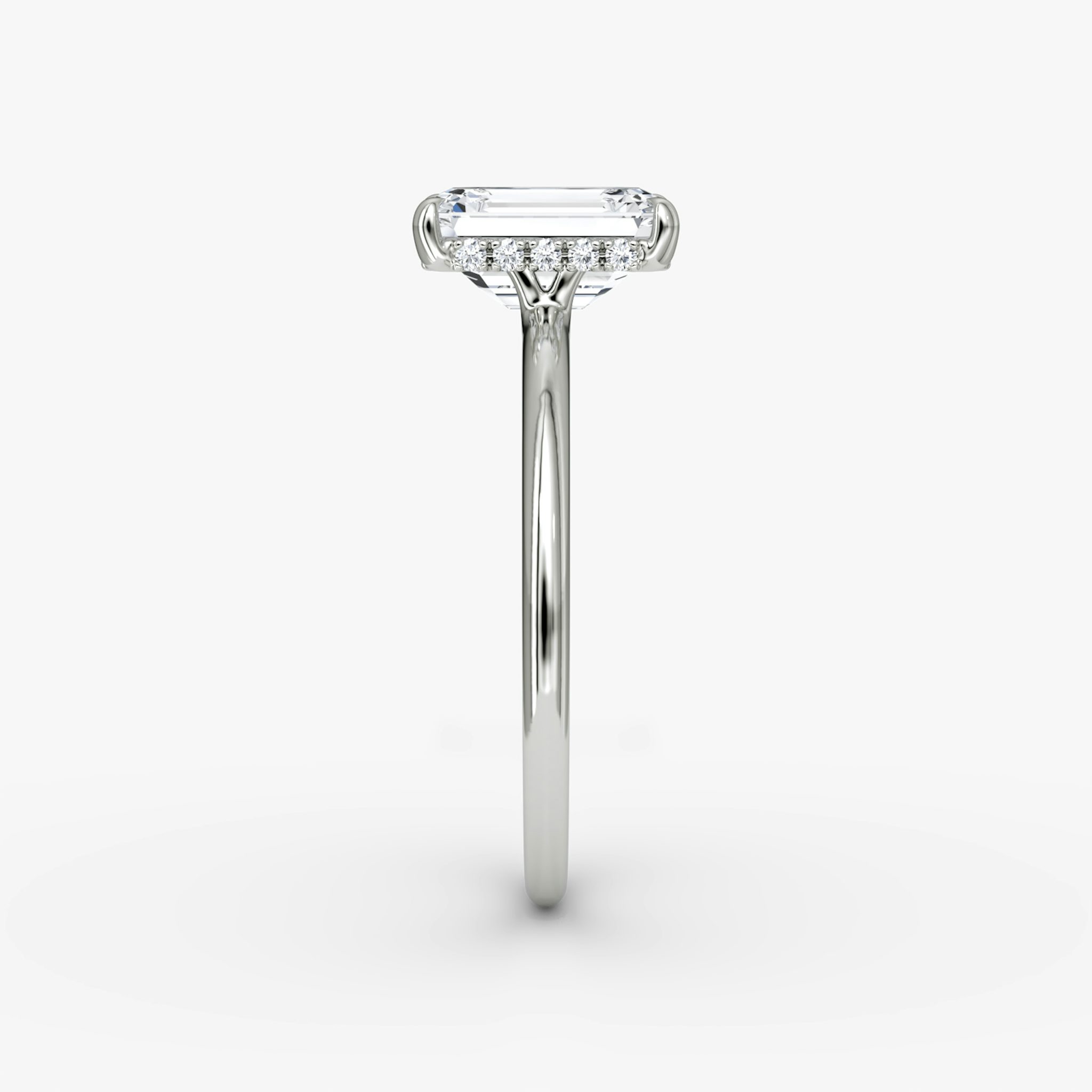 The Signature | Emerald | 18k | White Gold | bandAccent: Plain | bandWidth: standard | hiddenHalo: yes | diamondOrientation: vertical | caratWeight: other