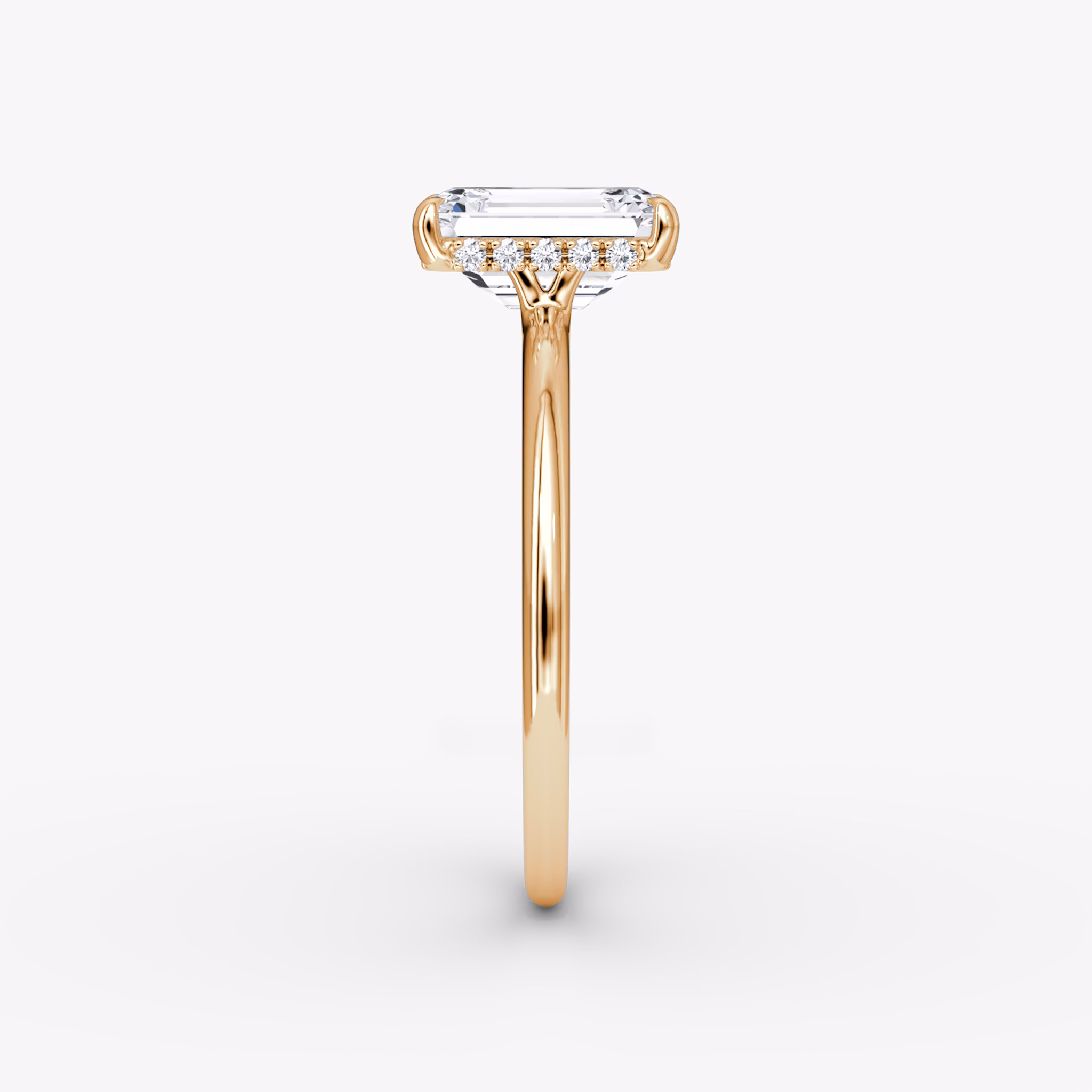 The Signature | Emerald | 14k | Rose Gold | bandAccent: Plain | bandWidth: standard | hiddenHalo: yes | diamondOrientation: vertical | caratWeight: other