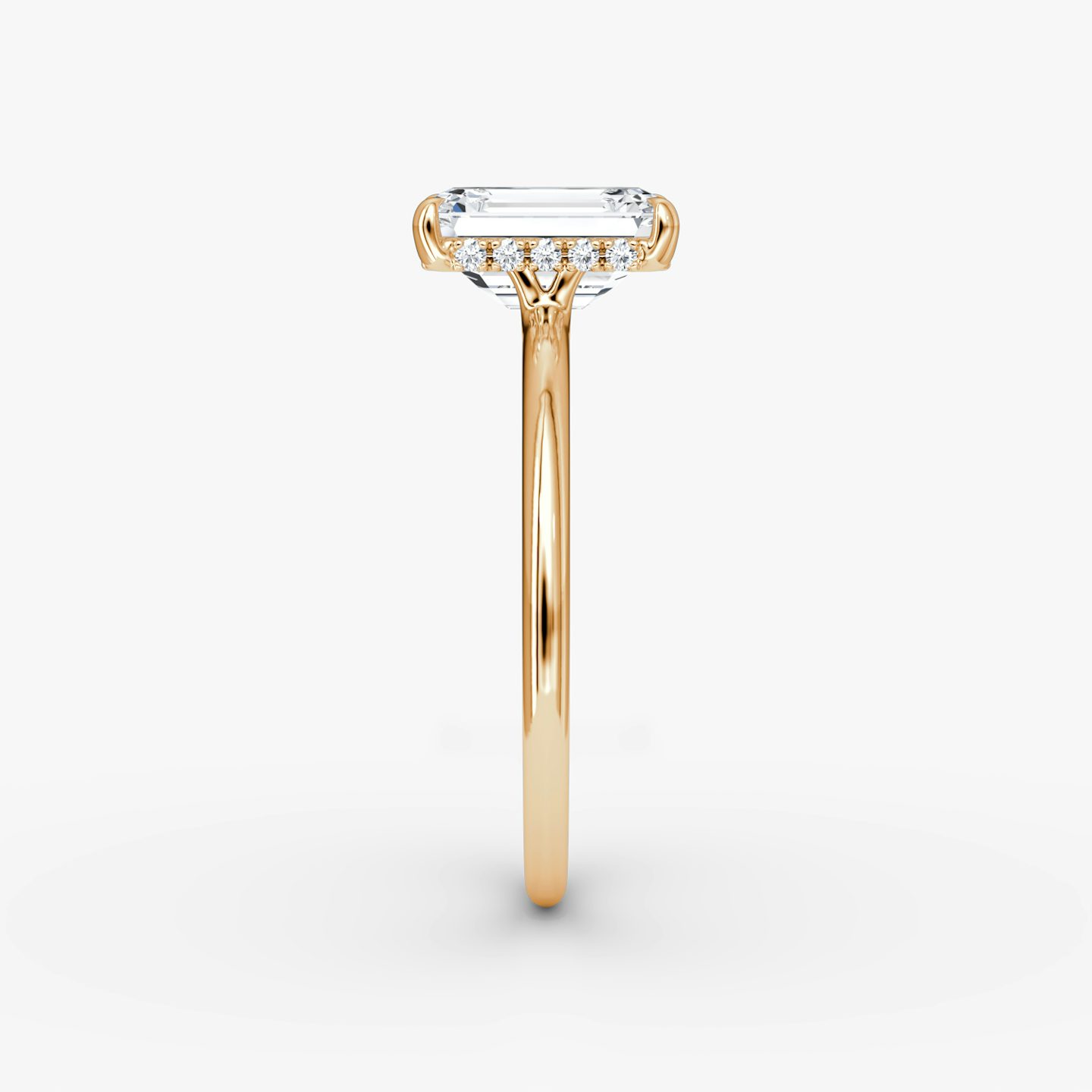 The Signature | Emerald | 14k | Rose Gold | bandAccent: Plain | bandWidth: standard | hiddenHalo: yes | diamondOrientation: vertical | caratWeight: other