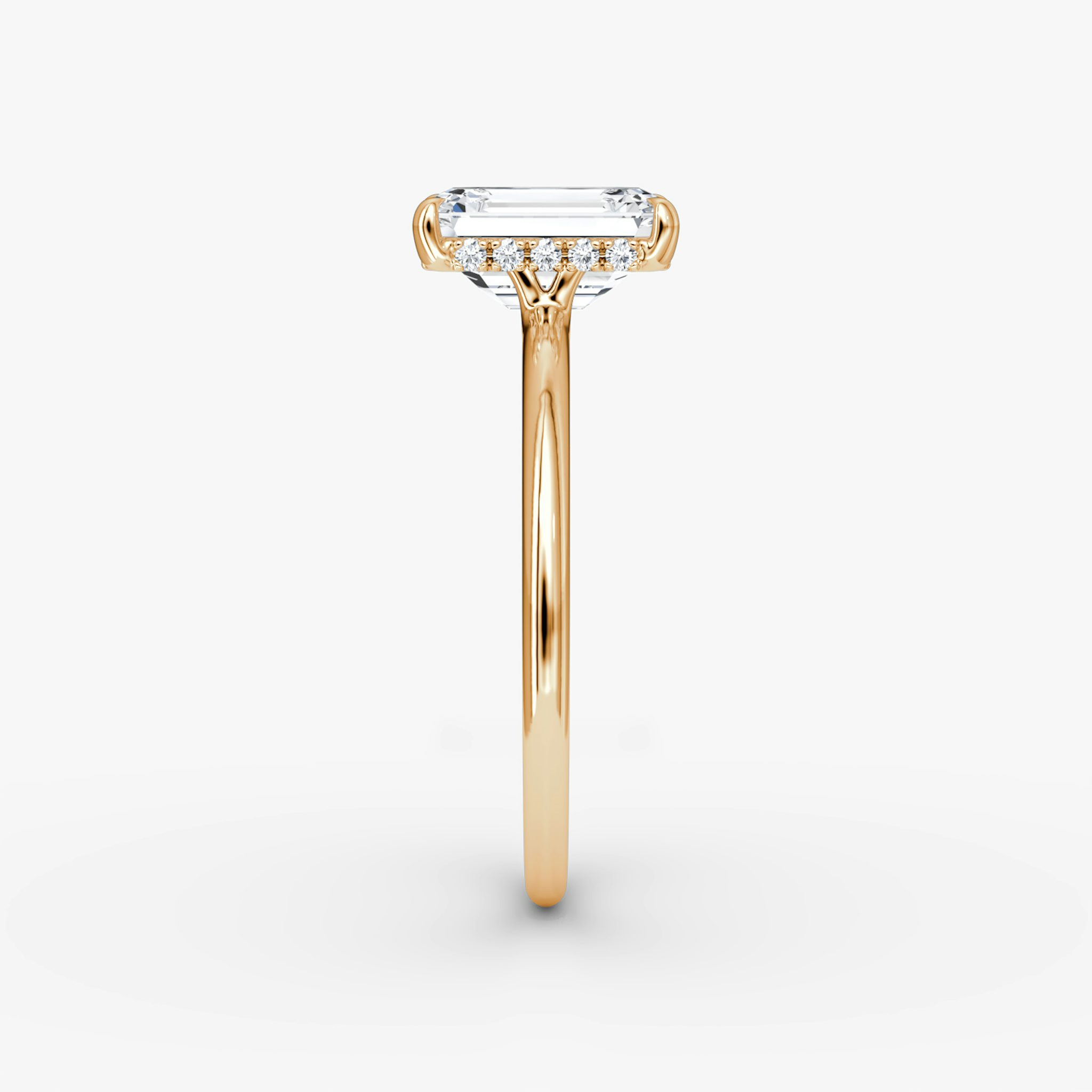 The Signature | Emerald | 14k | Rose Gold | bandAccent: Plain | bandWidth: standard | hiddenHalo: yes | diamondOrientation: vertical | caratWeight: other