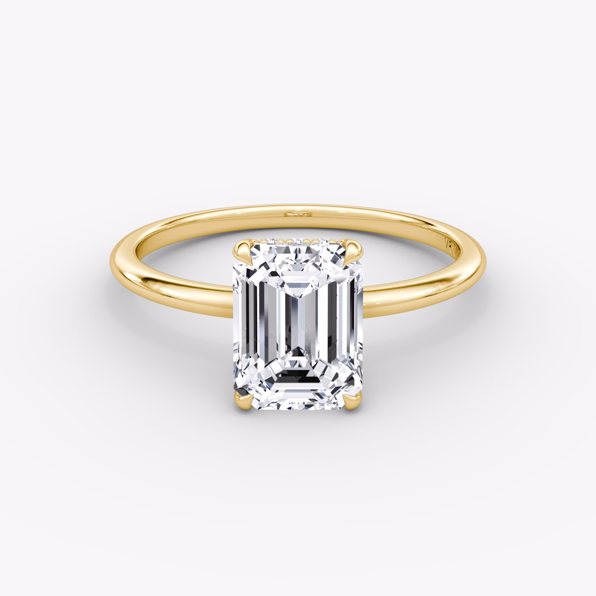 The Signature | Emerald | 18k | Yellow Gold | bandAccent: Plain | bandWidth: standard | hiddenHalo: yes | diamondOrientation: vertical | caratWeight: other