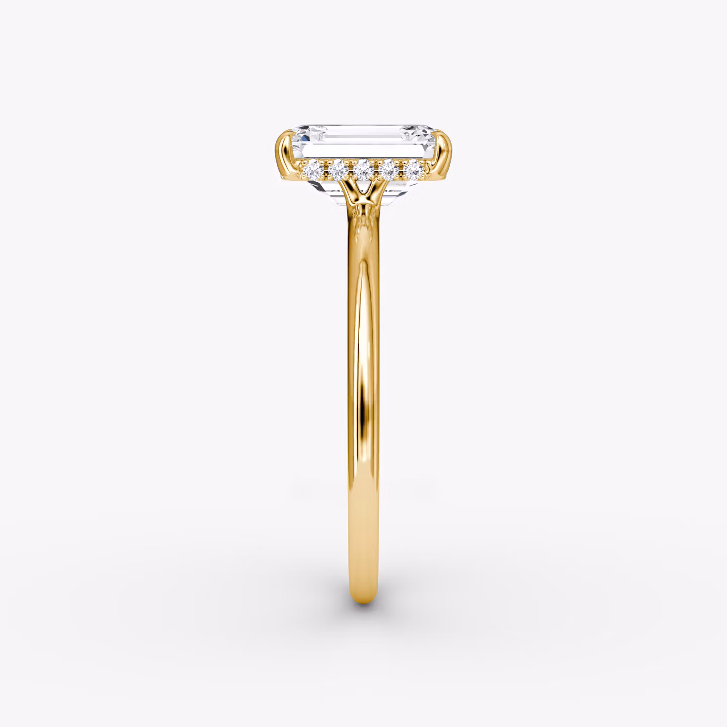 The Signature | Emerald | 18k | Yellow Gold | bandAccent: Plain | bandWidth: standard | hiddenHalo: yes | diamondOrientation: vertical | caratWeight: other