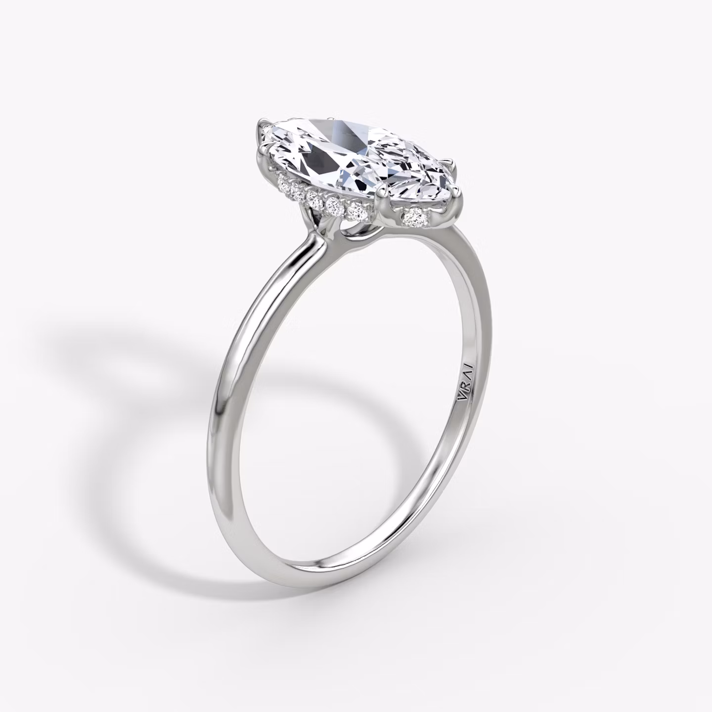 The Signature | Marquise | 18k | White Gold | bandAccent: Plain | bandWidth: standard | hiddenHalo: yes | diamondOrientation: vertical | caratWeight: other