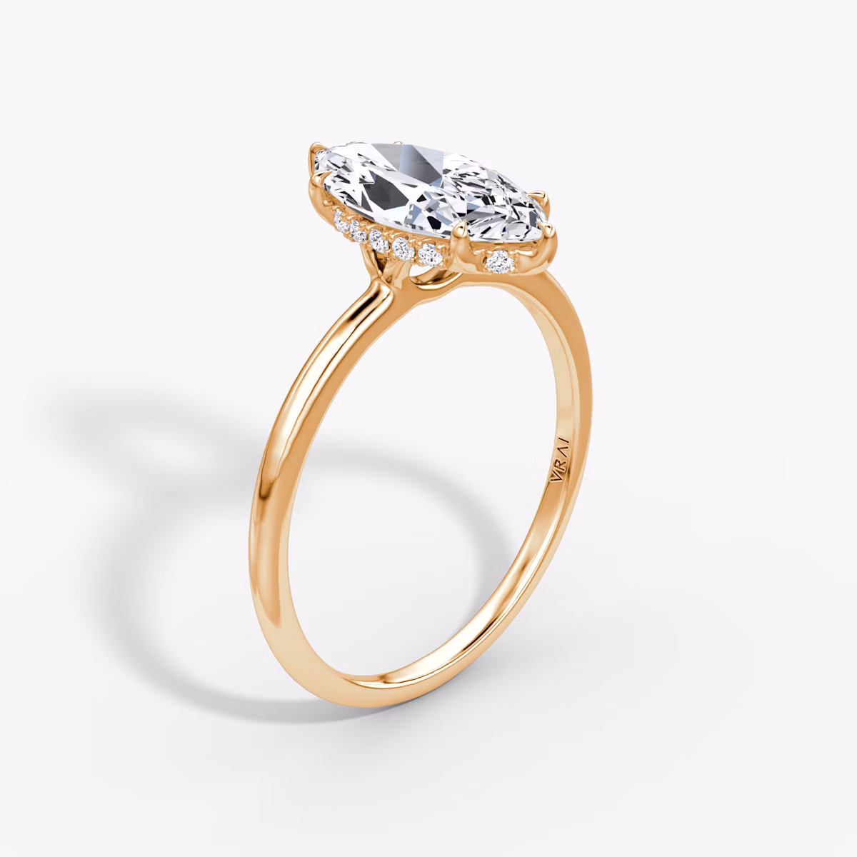 The Signature | Marquise | 14k | Rose Gold | bandAccent: Plain | bandWidth: standard | hiddenHalo: yes | diamondOrientation: vertical | caratWeight: other
