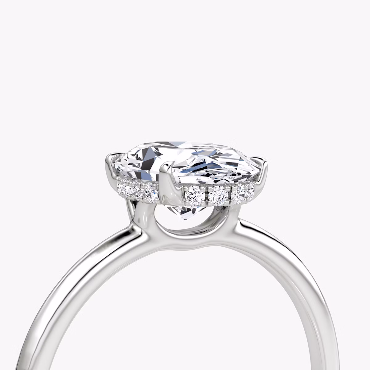 The Signature | Oval | Platinum | bandAccent: Plain | bandWidth: standard | hiddenHalo: yes | diamondOrientation: vertical | caratWeight: other