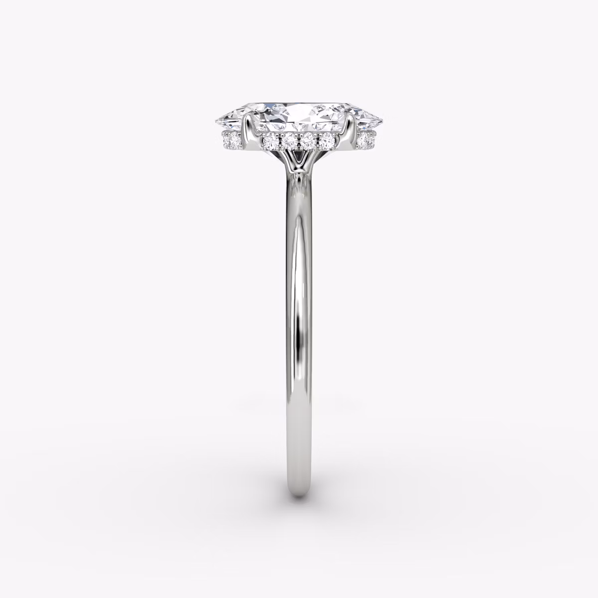 The Signature | Oval | Platinum | bandAccent: Plain | bandWidth: standard | hiddenHalo: yes | diamondOrientation: vertical | caratWeight: other
