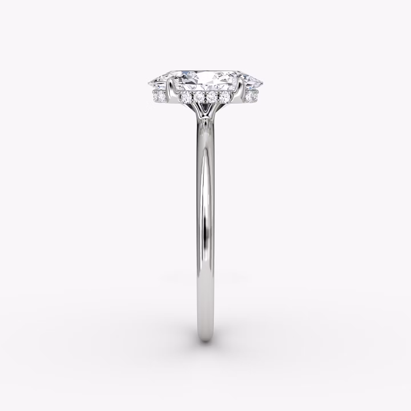 The Signature | Oval | Platinum | bandAccent: Plain | bandWidth: standard | hiddenHalo: yes | diamondOrientation: vertical | caratWeight: other