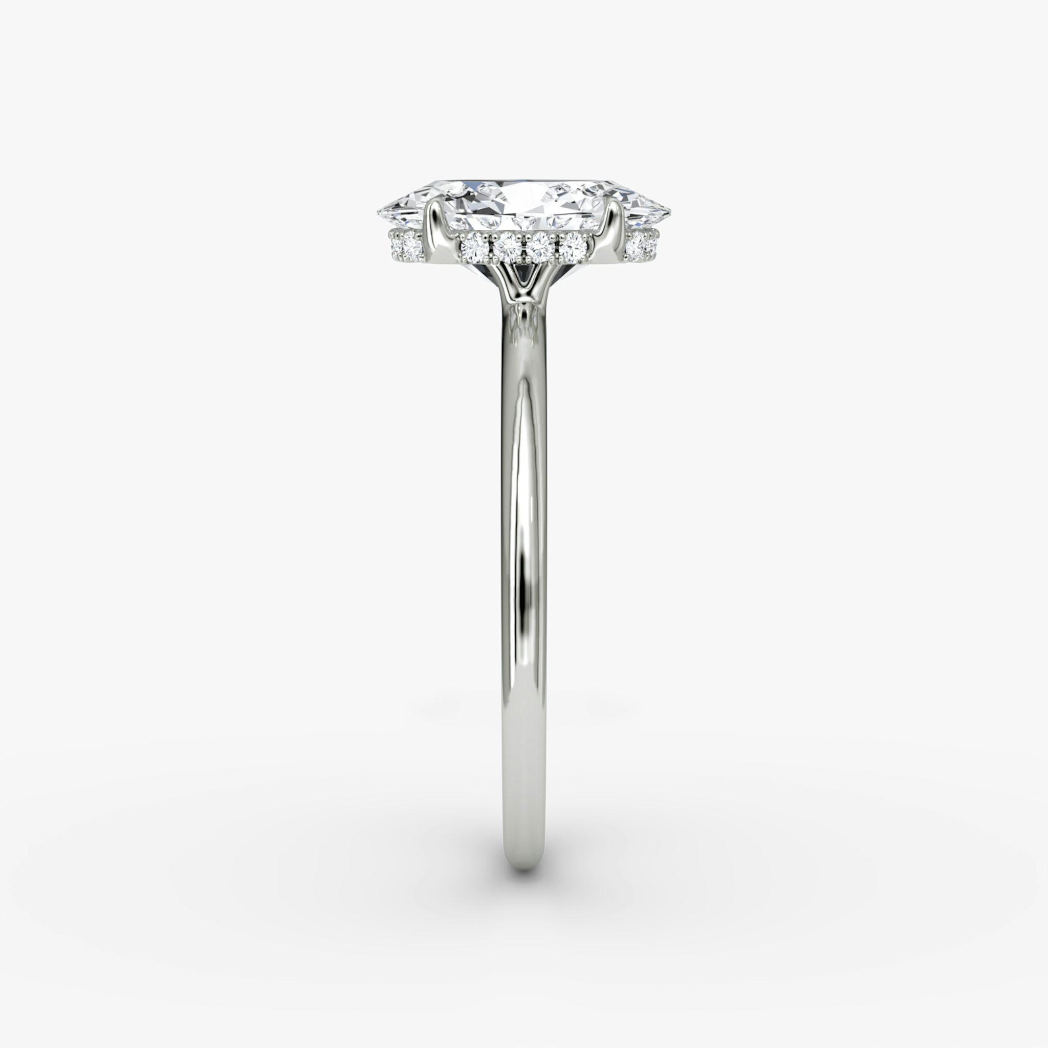 The Signature | Oval | 18k | White Gold | bandAccent: Plain | bandWidth: standard | hiddenHalo: yes | diamondOrientation: vertical | caratWeight: other