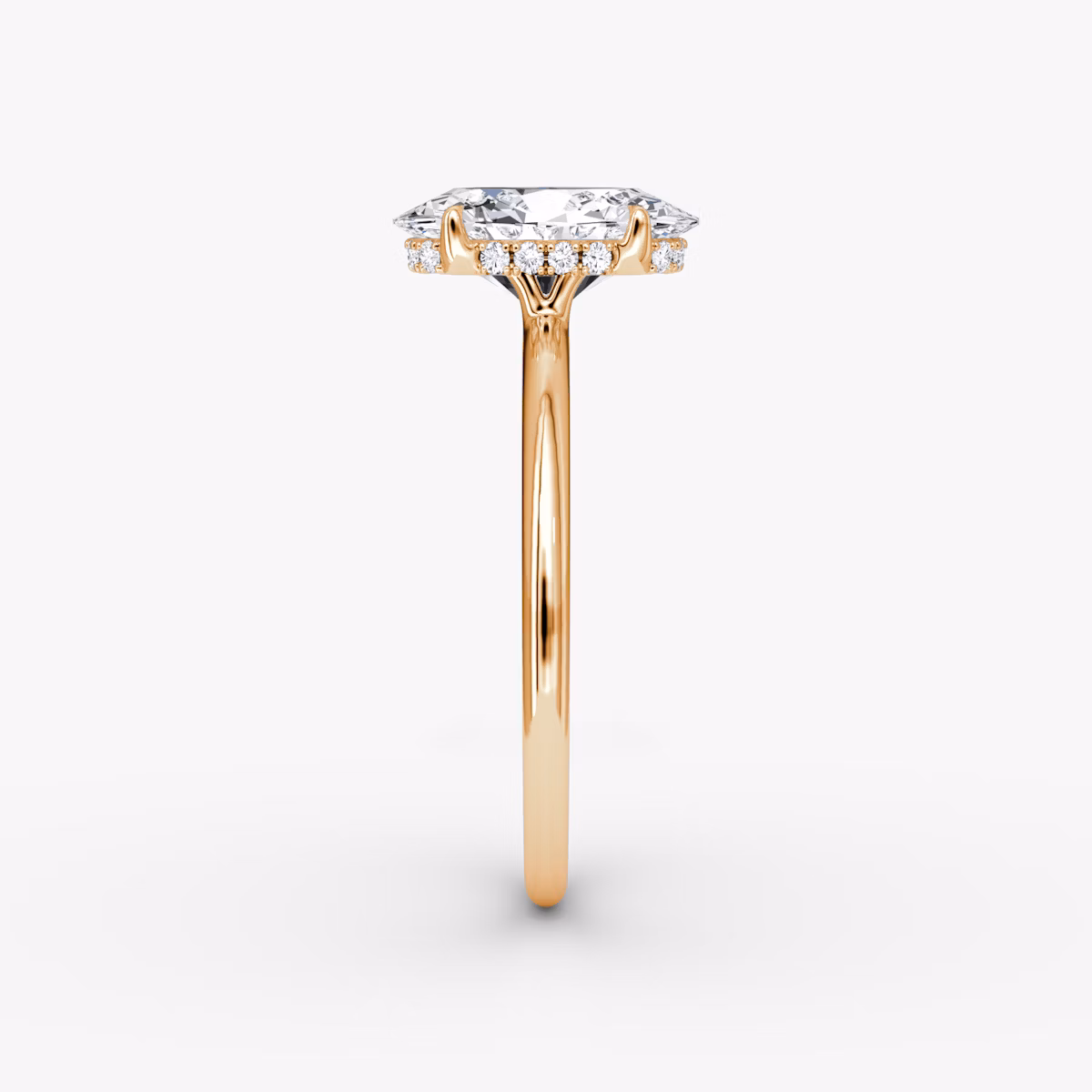 The Signature | Oval | 14k | Rose Gold | bandAccent: Plain | bandWidth: standard | hiddenHalo: yes | diamondOrientation: vertical | caratWeight: other