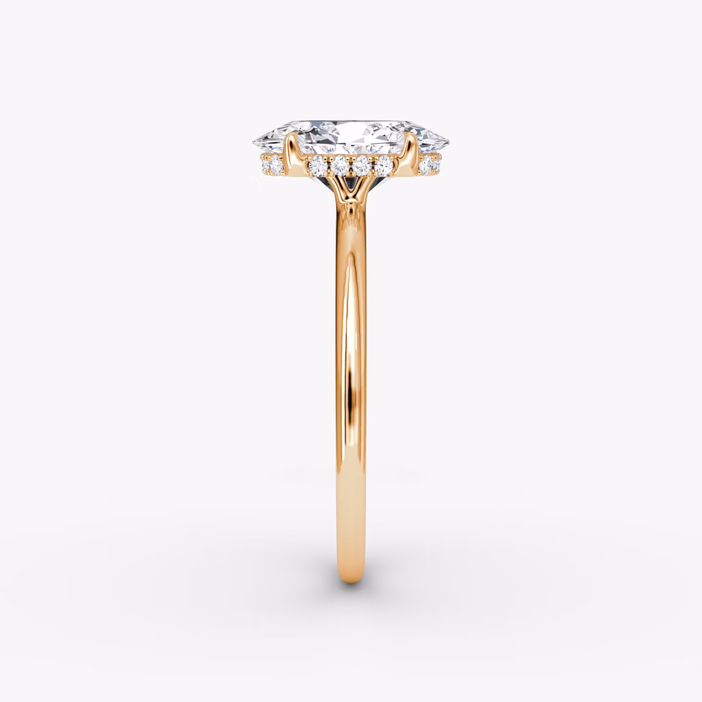 The Signature | Oval | 14k | Rose Gold | bandAccent: Plain | bandWidth: standard | hiddenHalo: yes | diamondOrientation: vertical | caratWeight: other