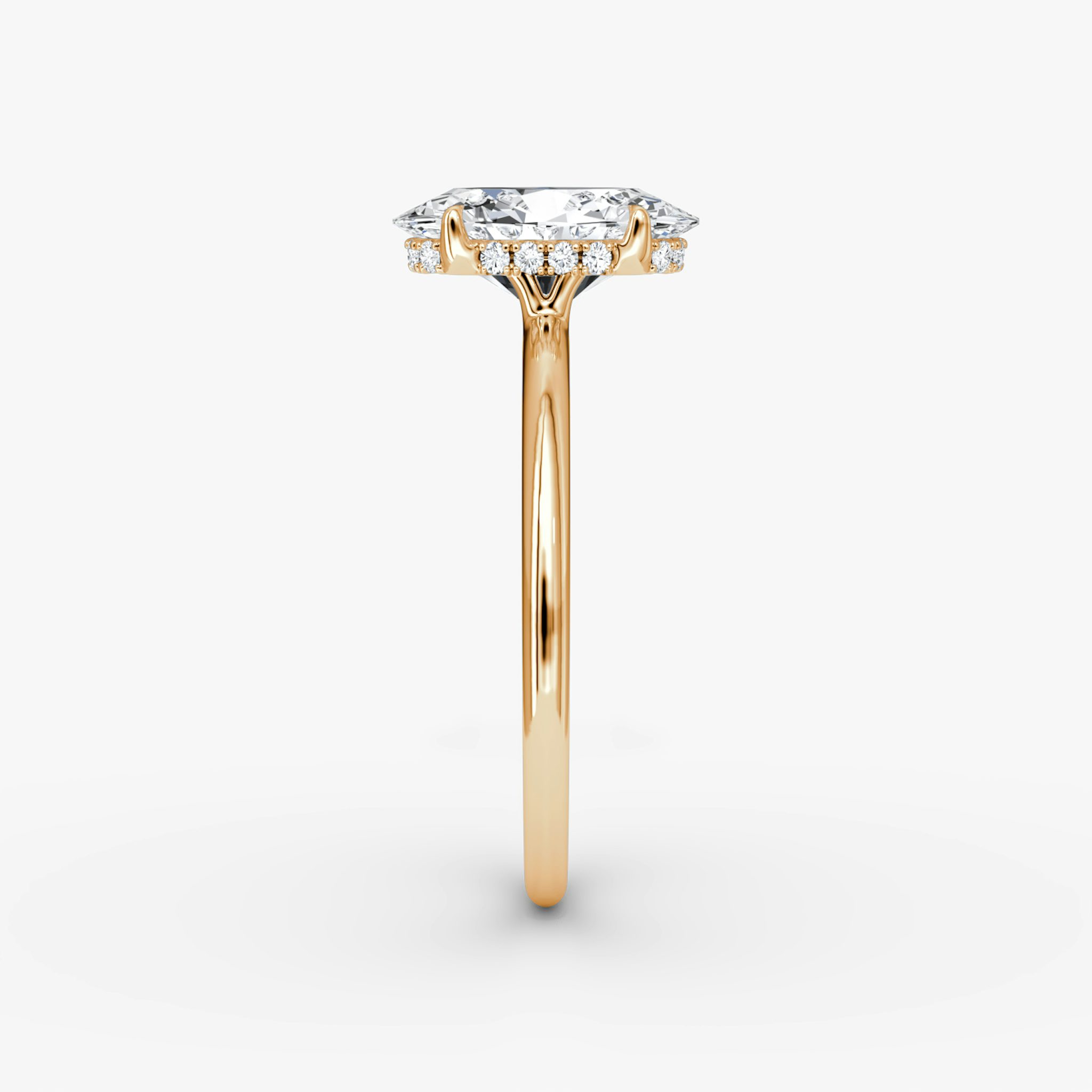 The Signature | Oval | 14k | Rose Gold | bandAccent: Plain | bandWidth: standard | hiddenHalo: yes | diamondOrientation: vertical | caratWeight: other