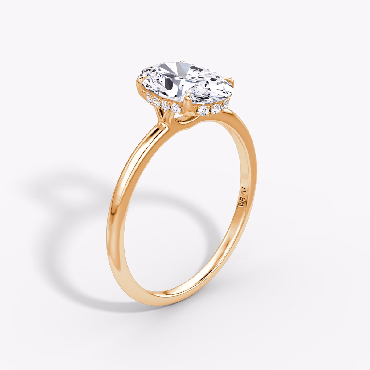 The Signature | Oval | 14k | Rose Gold | bandAccent: Plain | bandWidth: standard | hiddenHalo: yes | diamondOrientation: vertical | caratWeight: other