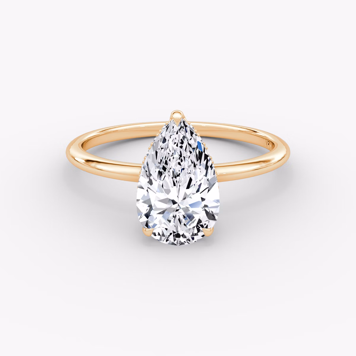 The Signature | Pear | 14k | Rose Gold | bandAccent: Plain | bandWidth: standard | hiddenHalo: yes | diamondOrientation: vertical | caratWeight: other