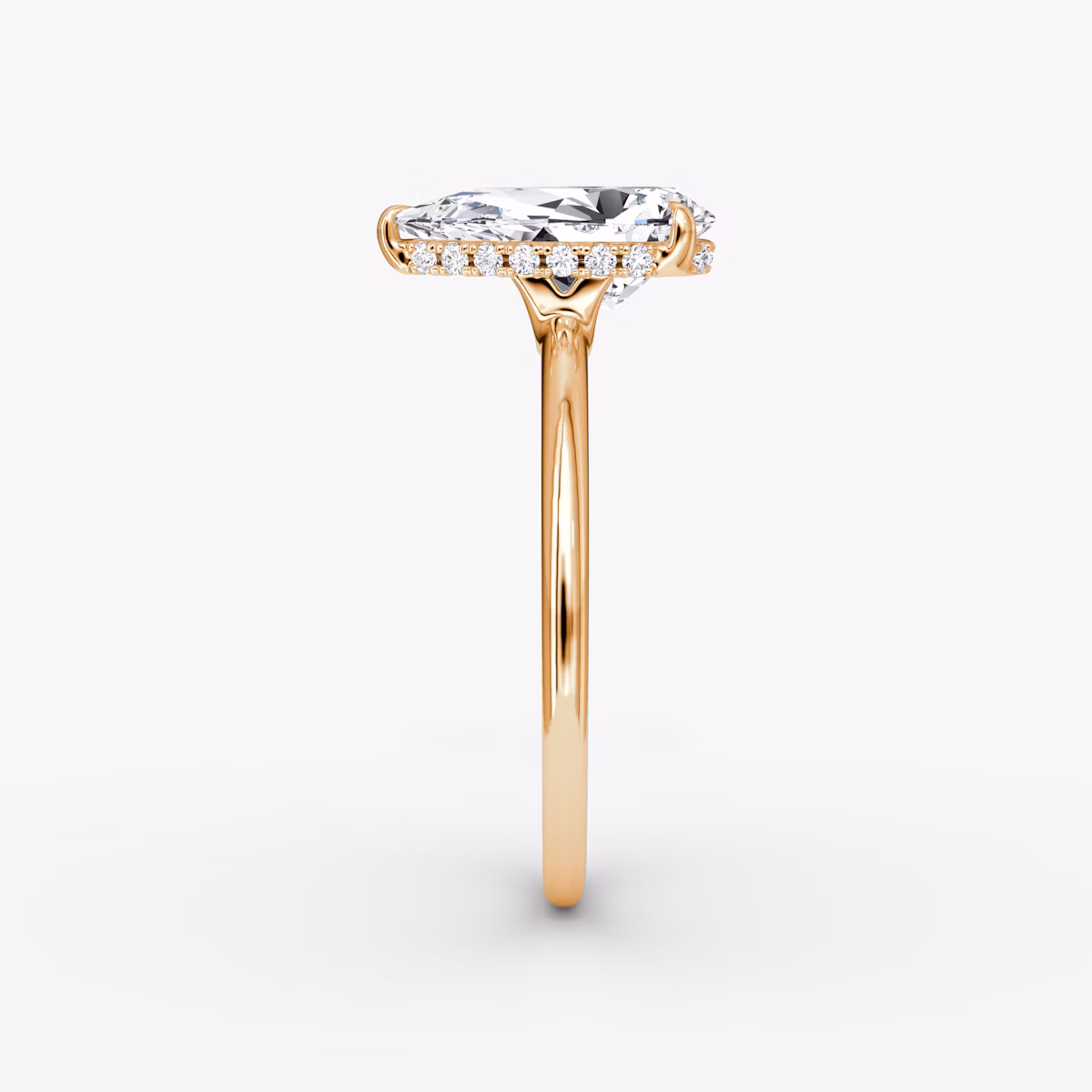The Signature | Pear | 14k | Rose Gold | bandAccent: Plain | bandWidth: standard | hiddenHalo: yes | diamondOrientation: vertical | caratWeight: other