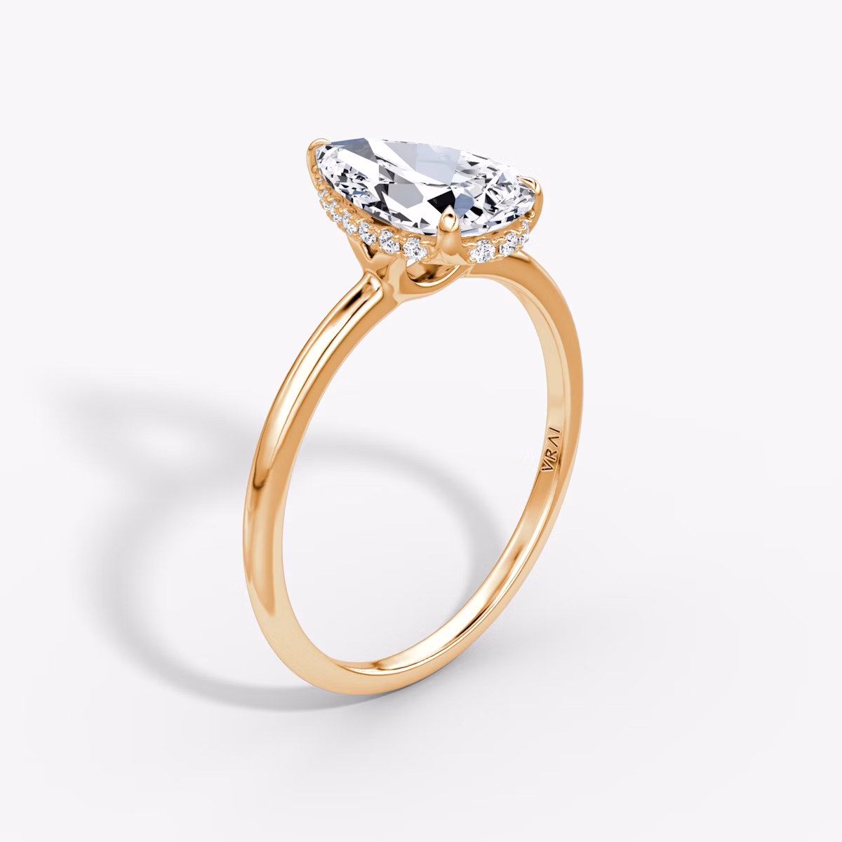 The Signature | Pear | 14k | Rose Gold | bandAccent: Plain | bandWidth: standard | hiddenHalo: yes | diamondOrientation: vertical | caratWeight: other
