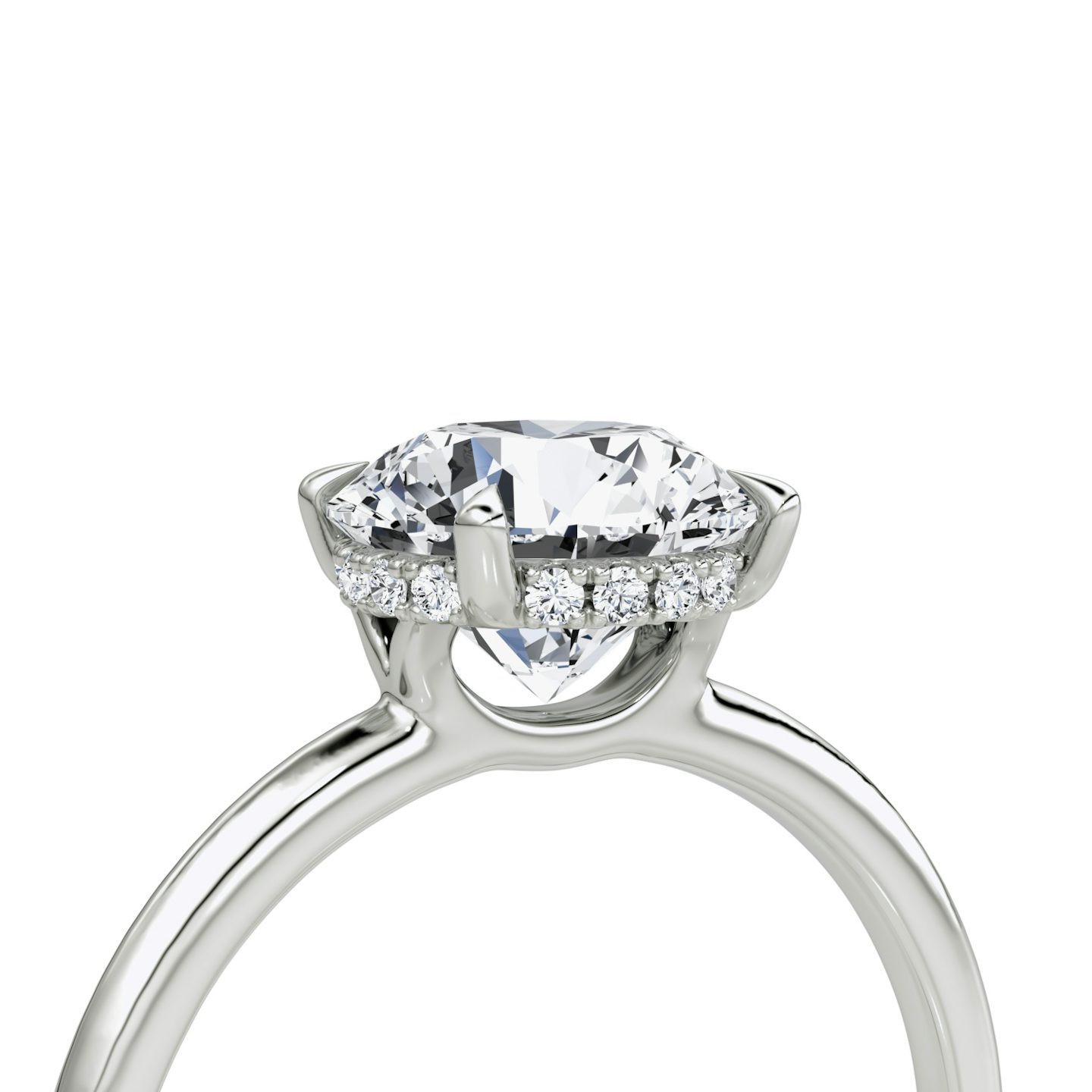 The Signature | Round Brilliant | 18k | White Gold | bandAccent: Plain | bandWidth: standard | caratWeight: 2.0ct | hiddenHalo: yes | diamondOrientation: vertical