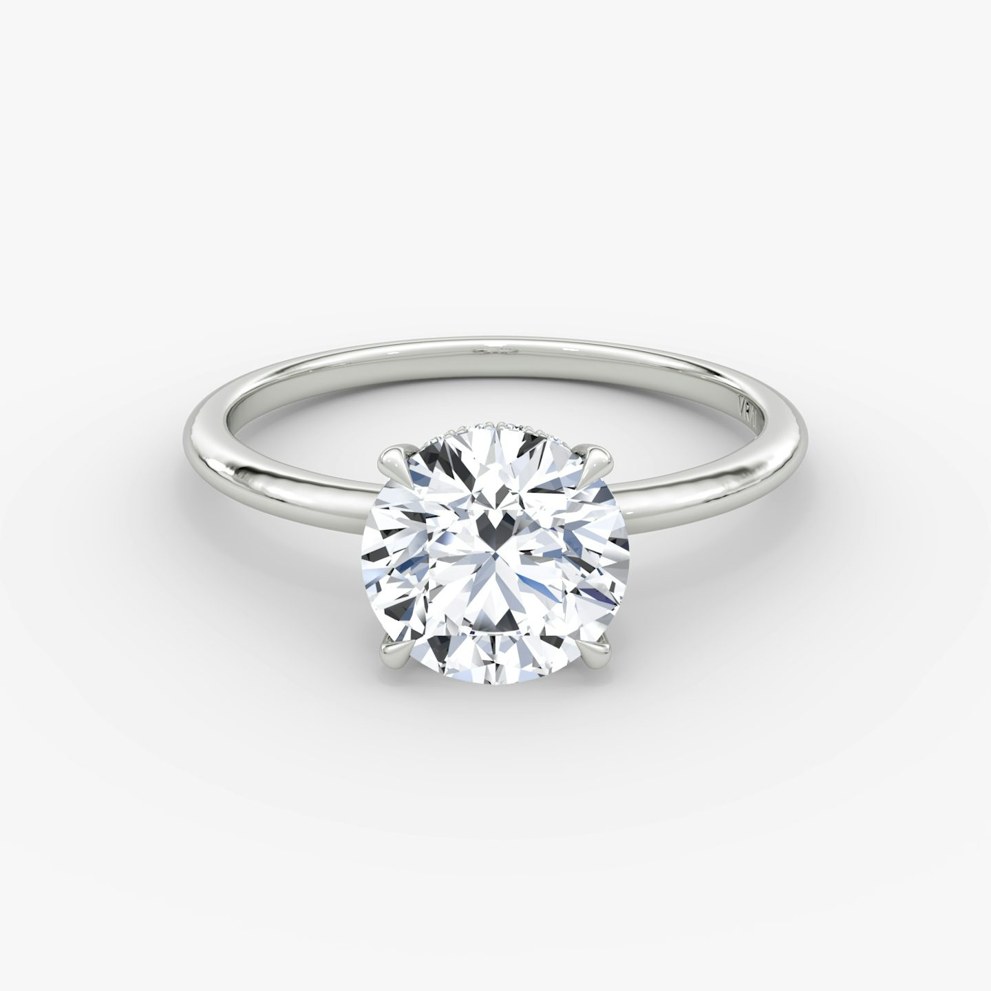 The Signature | Round Brilliant | 18k | White Gold | bandAccent: Plain | bandWidth: standard | caratWeight: 2.0ct | hiddenHalo: yes | diamondOrientation: vertical
