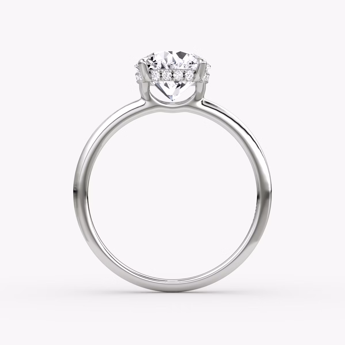The Signature | Round Brilliant | 18k | White Gold | bandAccent: Plain | bandWidth: standard | caratWeight: 1.5ct | hiddenHalo: yes | diamondOrientation: vertical