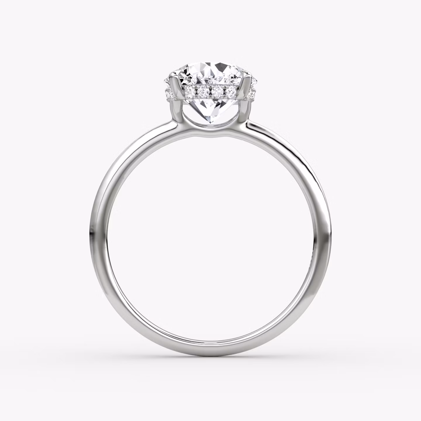 The Signature | Round Brilliant | 18k | White Gold | bandAccent: Plain | bandWidth: standard | caratWeight: 2.0ct | hiddenHalo: yes | diamondOrientation: vertical
