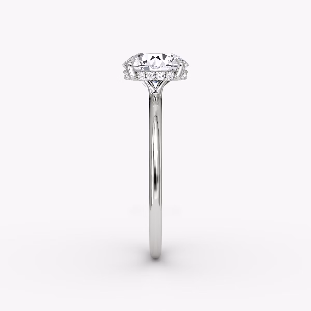 The Signature | Round Brilliant | 18k | White Gold | bandAccent: Plain | bandWidth: standard | caratWeight: 1.5ct | hiddenHalo: yes | diamondOrientation: vertical