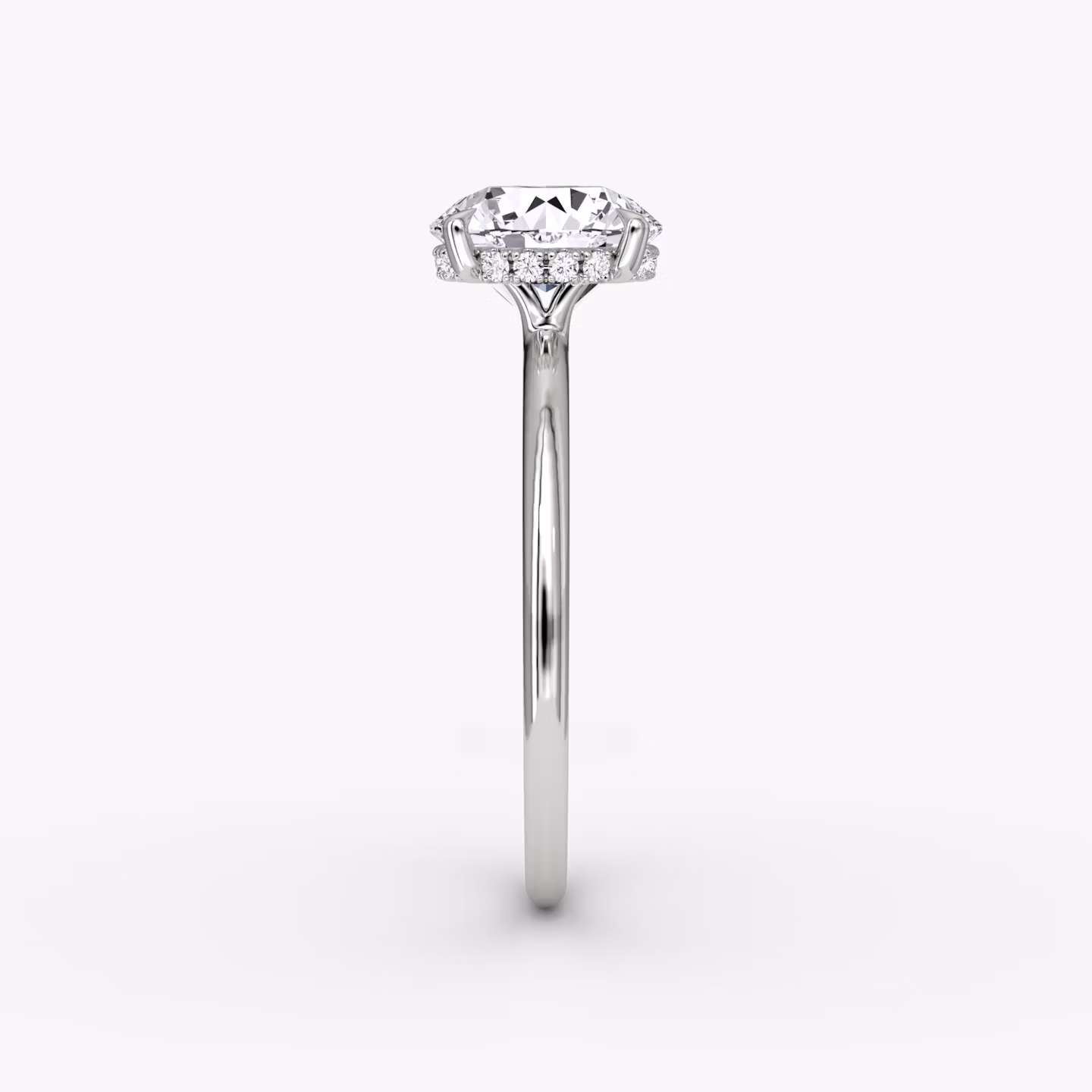 The Signature | Round Brilliant | 18k | White Gold | bandAccent: Plain | bandWidth: standard | caratWeight: 2.0ct | hiddenHalo: yes | diamondOrientation: vertical